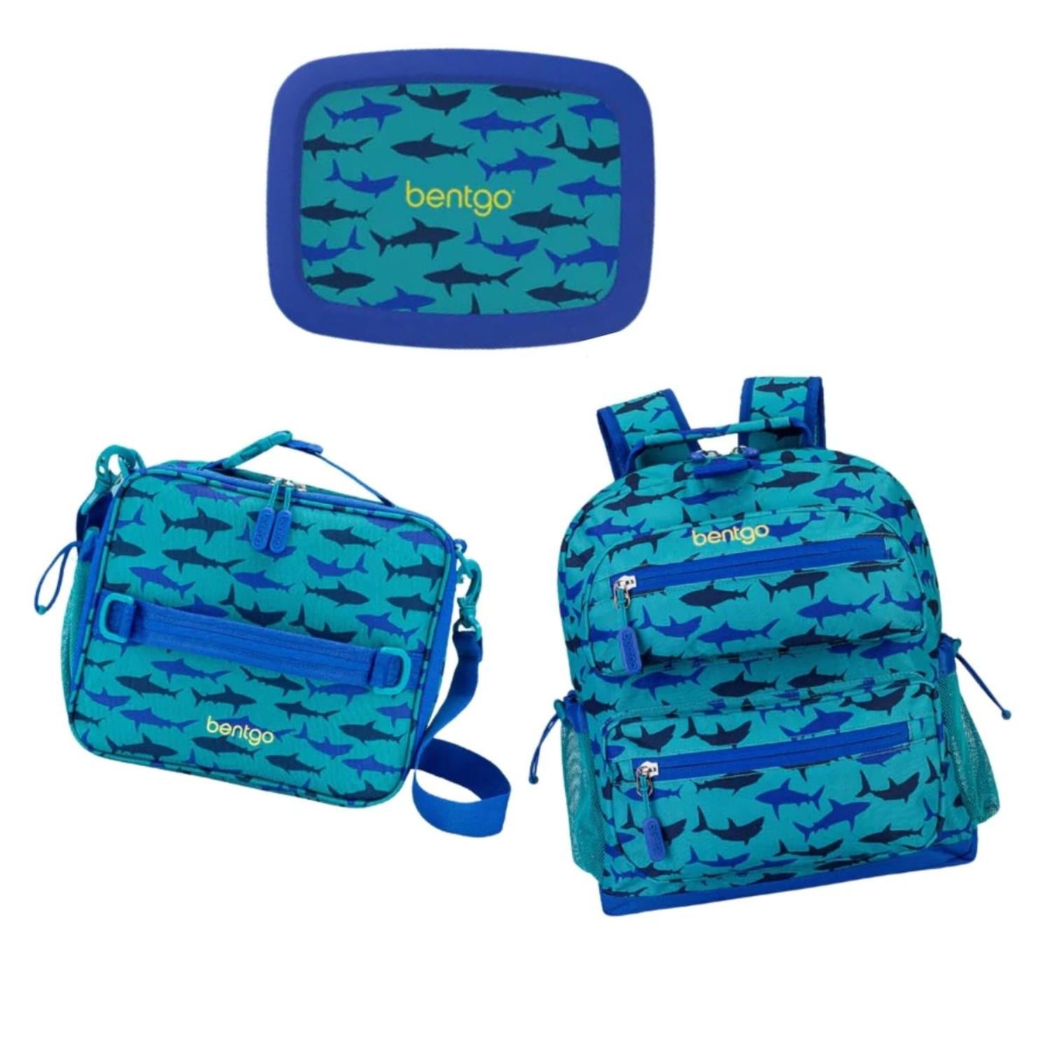 SET BENTGO MOCHILA ESCOLAR, LONCHERA Y PORTA LONCHERA - TIBURONES - 1