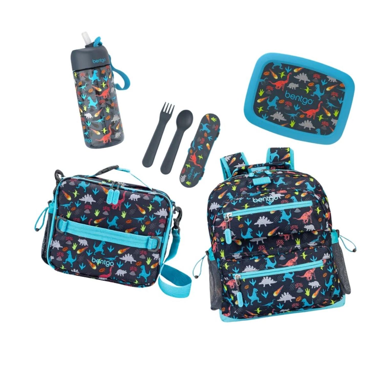 SET BENTGO MOCHILA ESCOLAR, LONCHERA, PORTA LONCHERA, CUBIERTOS Y TOMATODO - DINOSAURIO - 1