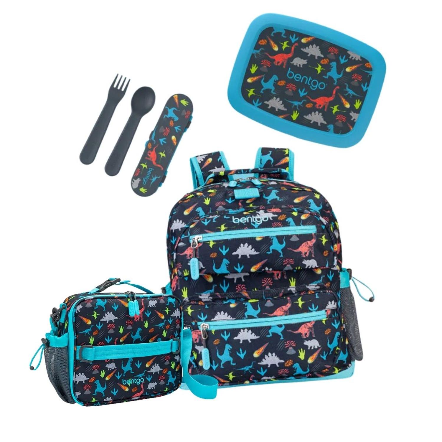 SET BENTGO MOCHILA ESCOLAR, LONCHERA, PORTA LONCHERA Y CUBIERTOS - DINOSAURIO - 1