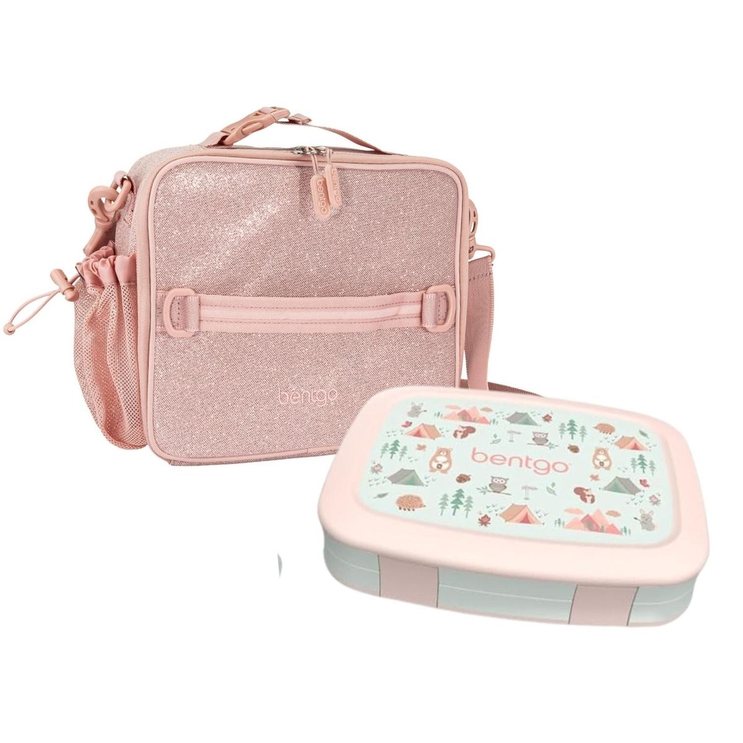 SET LONCHERA AVENTURA NATURALEZA Y PORTA LONCHERA BENTGO ROSA GLITTER - 1