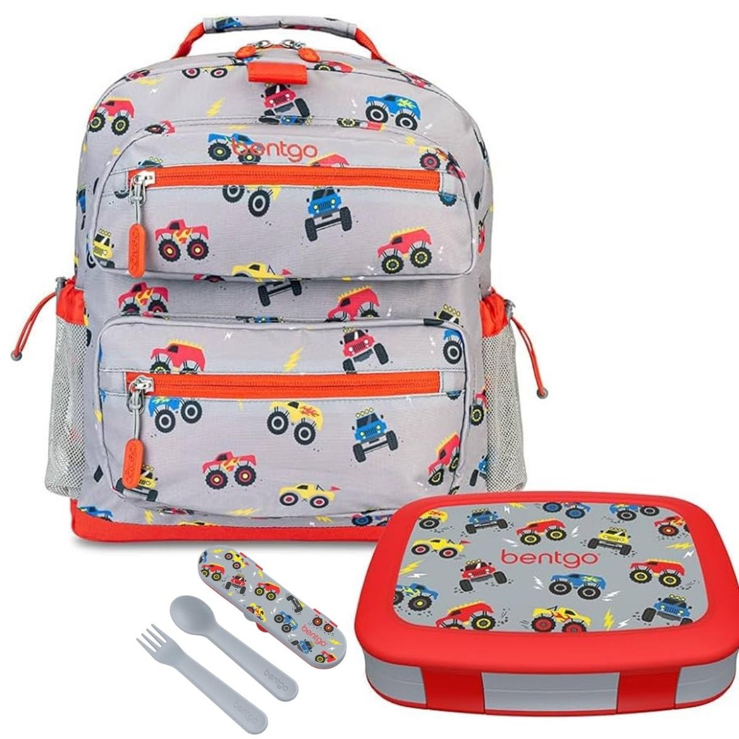 SET LONCHERA, MOCHILA ESCOLAR Y CUBIERTOS BENTGO KIDS - CAMIONES - 1