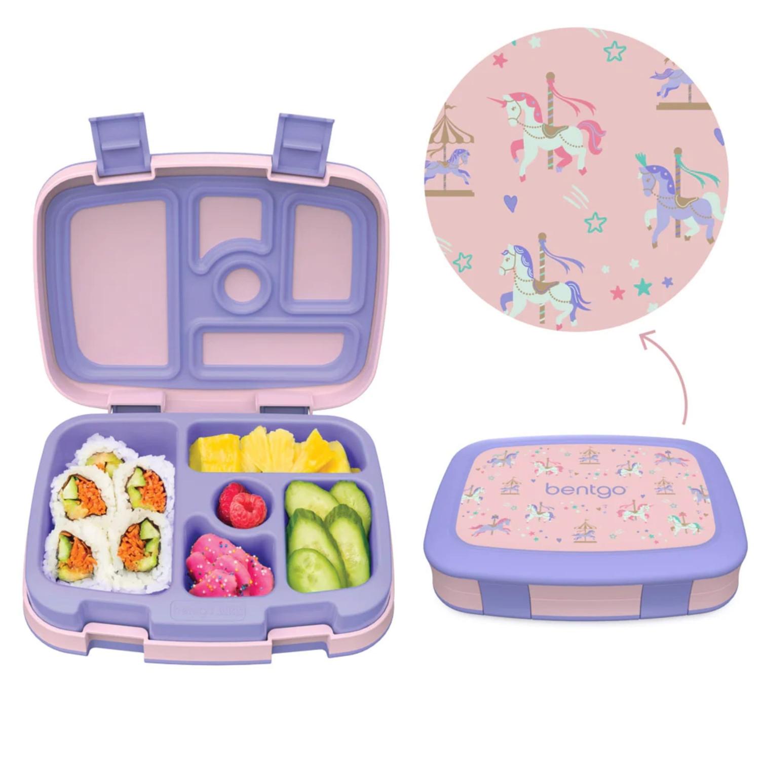 SET LONCHERA UNICORNIOS EN CARRUSEL Y PORTA LONCHERA BENTGO ROSA GLITTER - 2