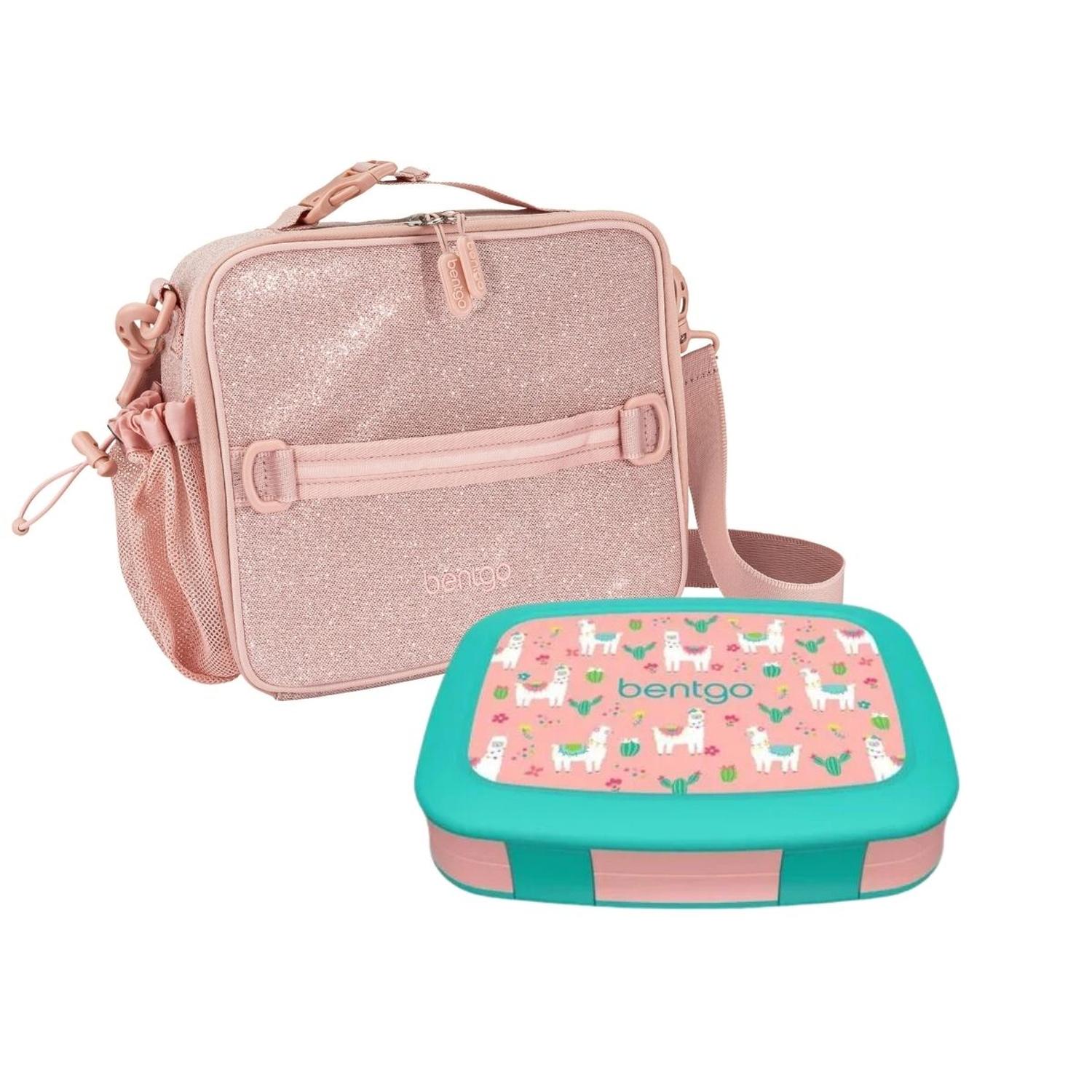 SET LONCHERA LLAMAS Y PORTA LONCHERA BENTGO ROSA GLITTER - 1