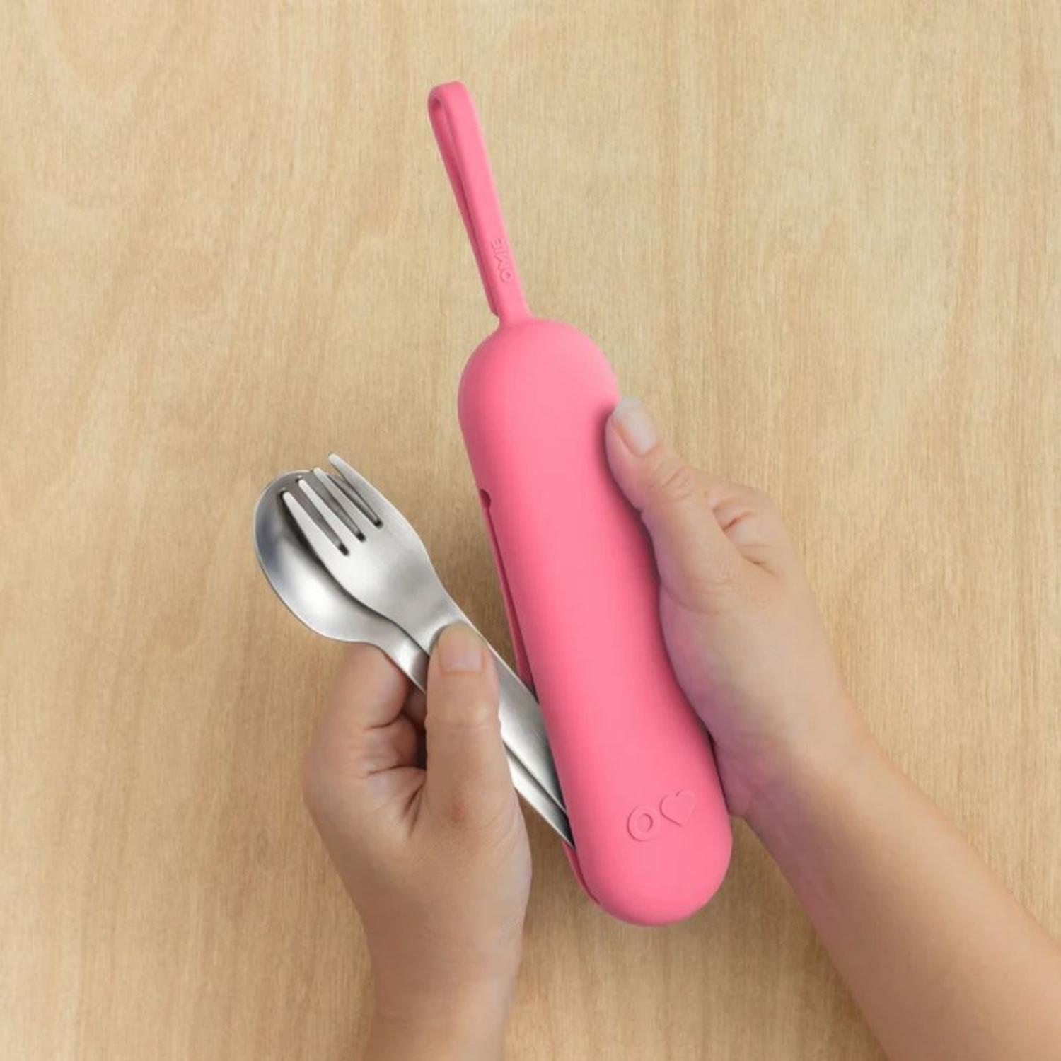 SET DE CUBIERTOS ACERO INOXIDABLE OMIE UP POD Y UTENSIL - BUBBLE PINK - 3