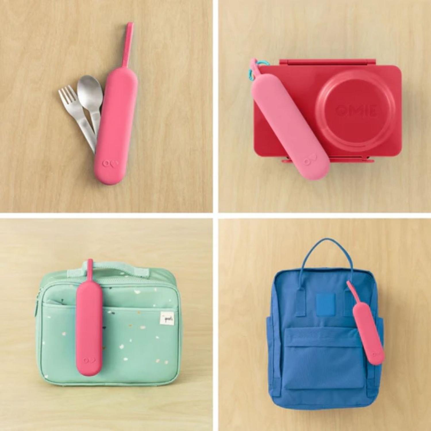 SET DE CUBIERTOS ACERO INOXIDABLE OMIE UP POD Y UTENSIL - BUBBLE PINK - 4