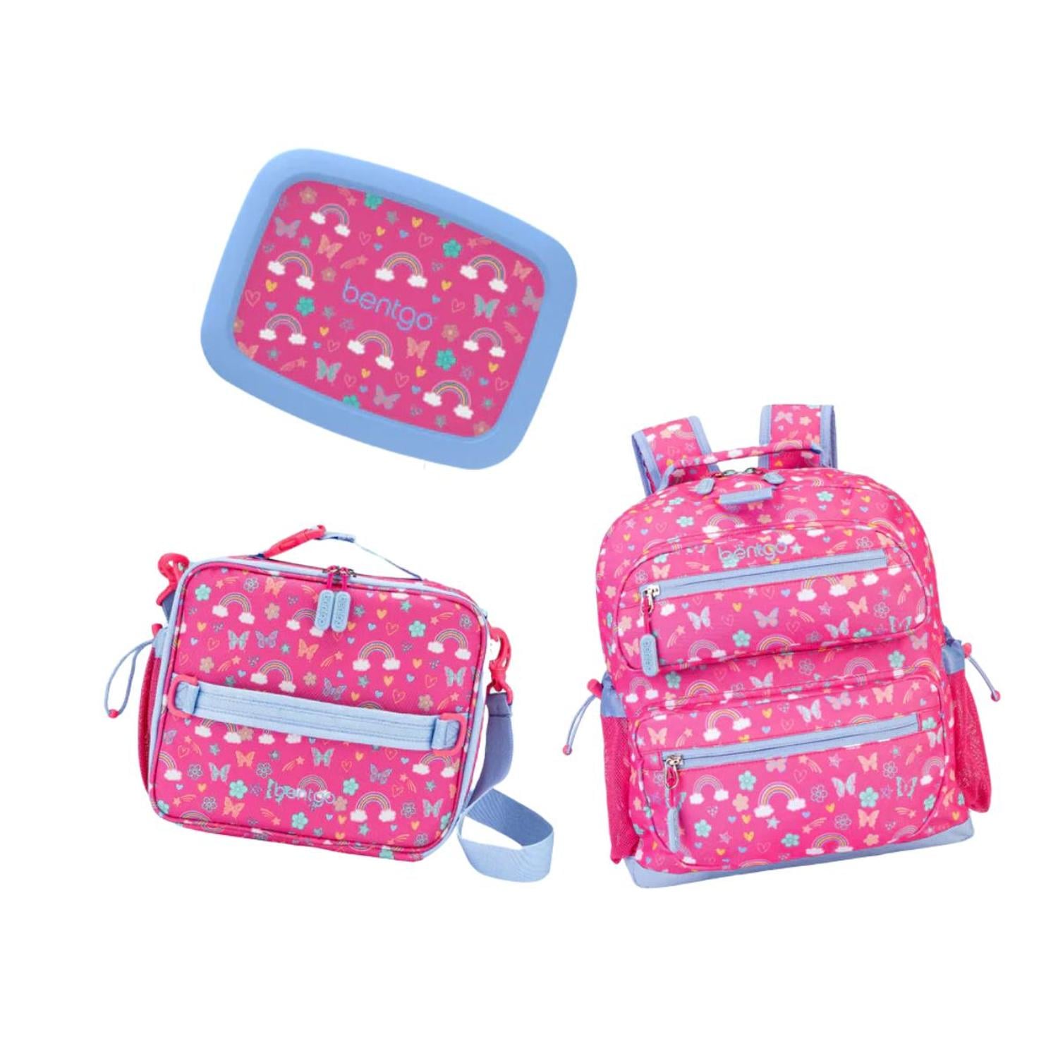 SET BENTGO MOCHILA ESCOLAR, LONCHERA Y PORTA LONCHERA - ARCOIRIS Y MARIPOSAS - 1
