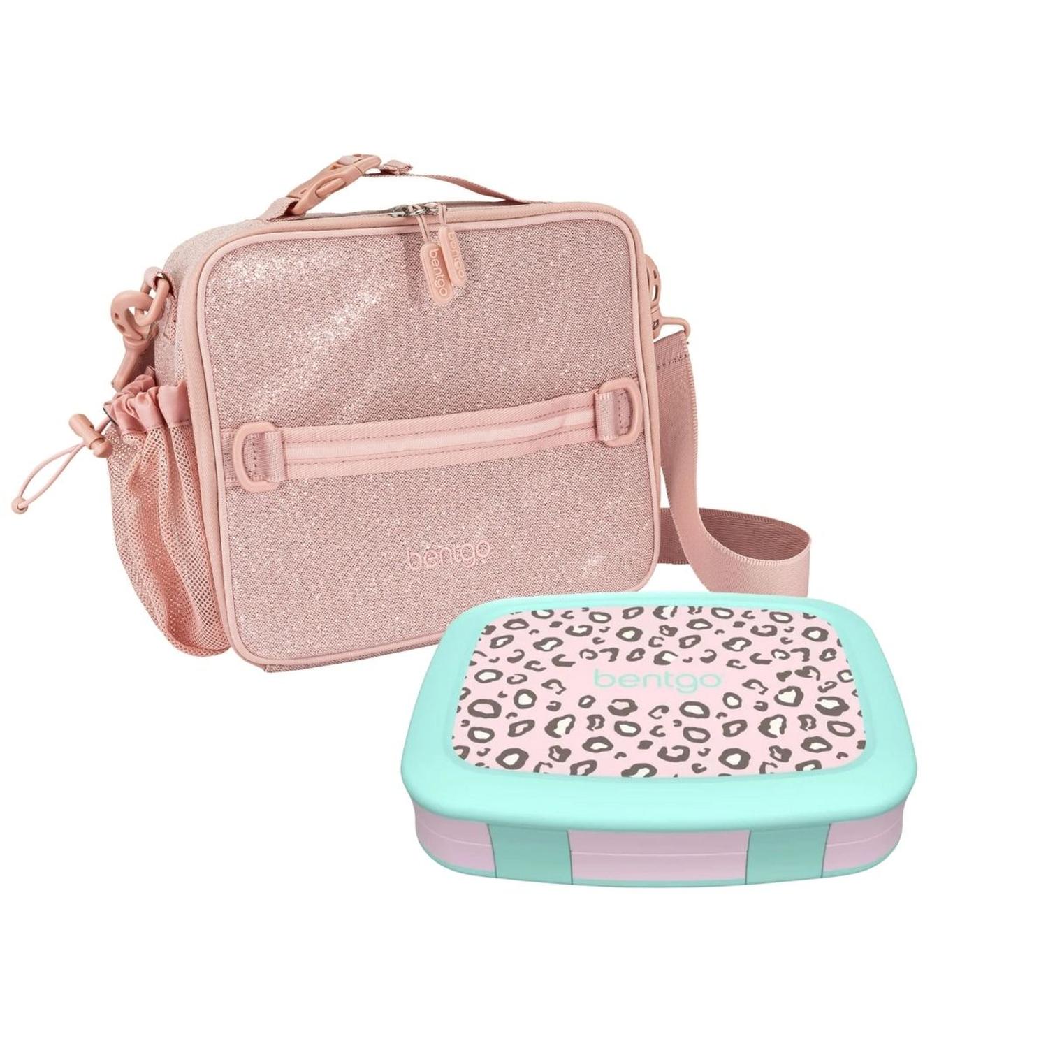 SET LONCHERA LEOPARDO Y PORTA LONCHERA BENTGO ROSA GLITTER - 1