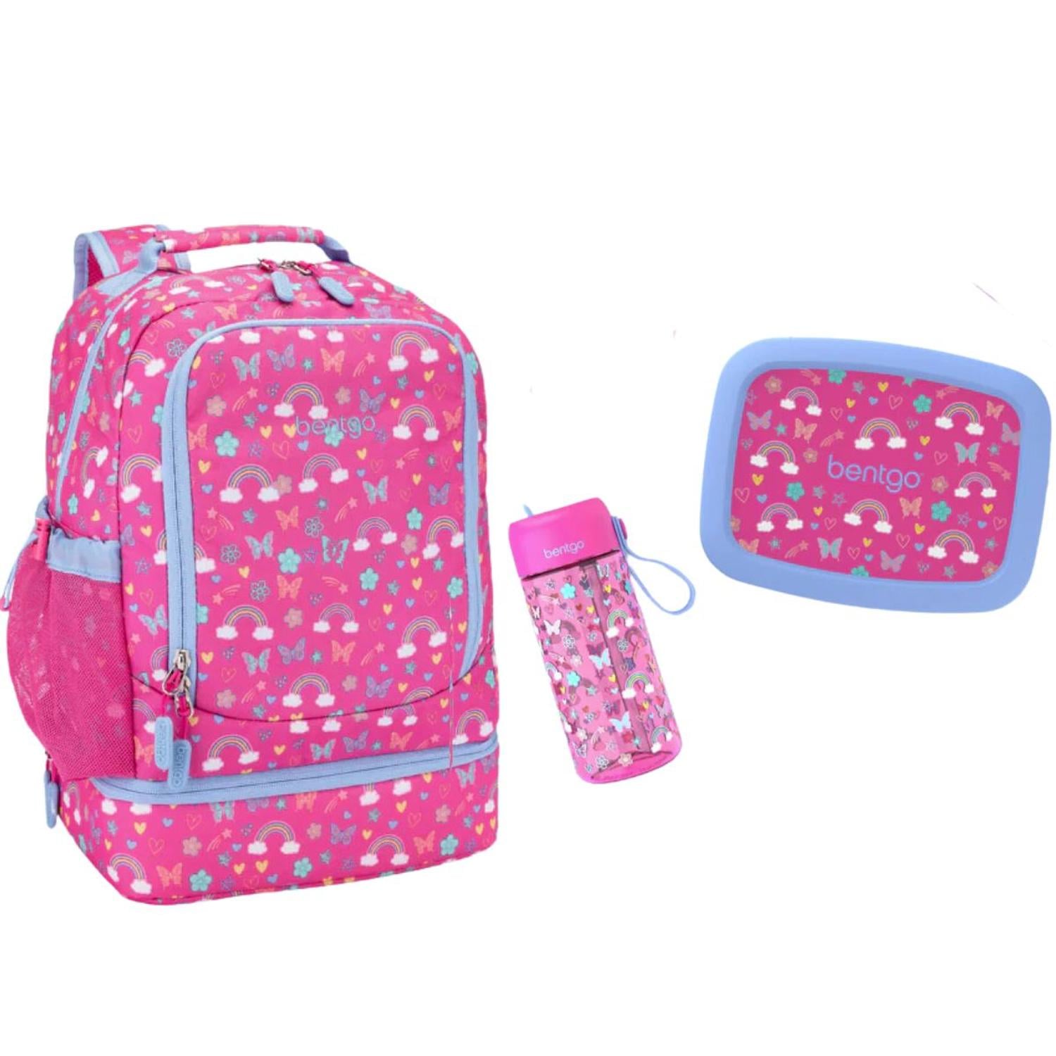 SET BENTGO MOCHILA 2 EN 1, LONCHERA Y TOMATODO - ARCOIRIS Y MARIPOSAS - 1