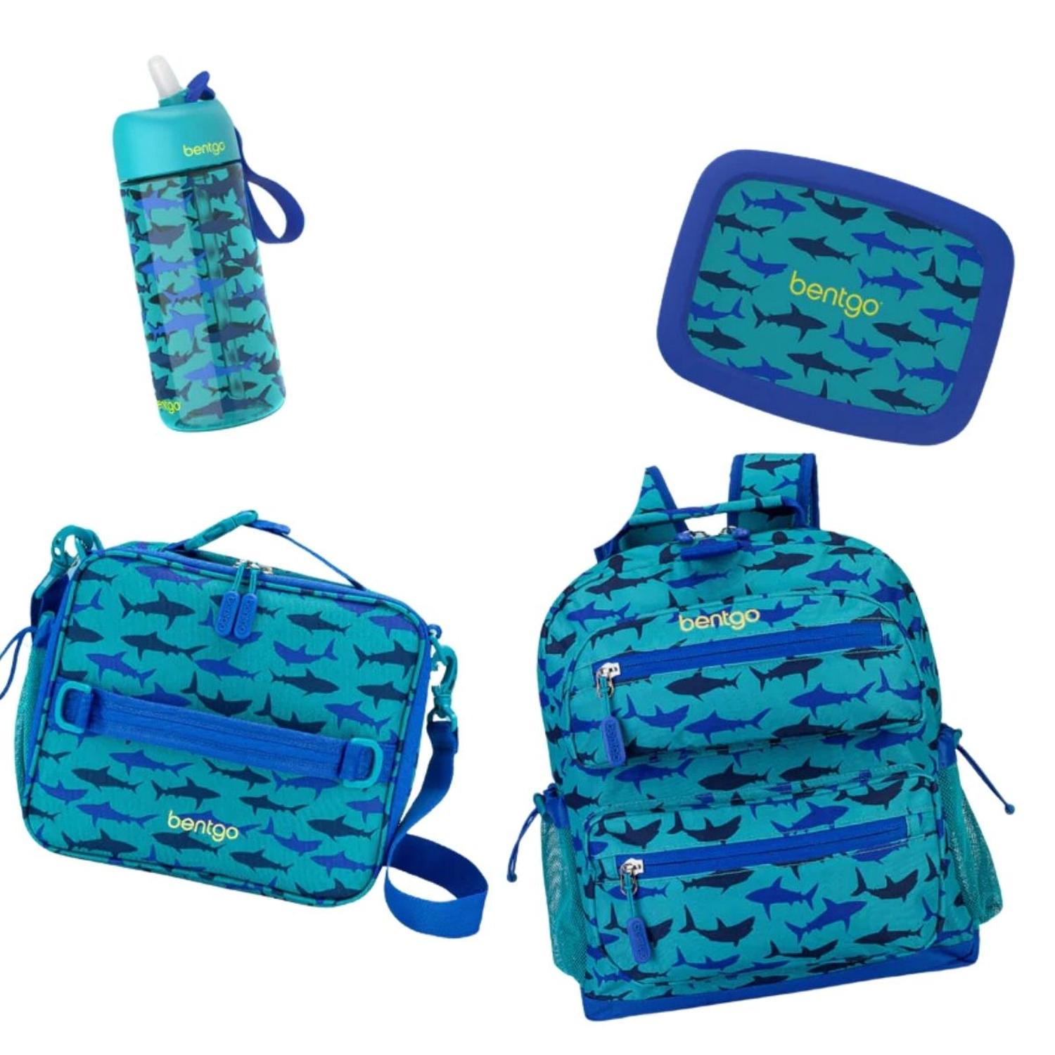 SET BENTGO MOCHILA ESCOLAR, LONCHERA, PORTA LONCHERA Y TOMATODO - TIBURON - 1