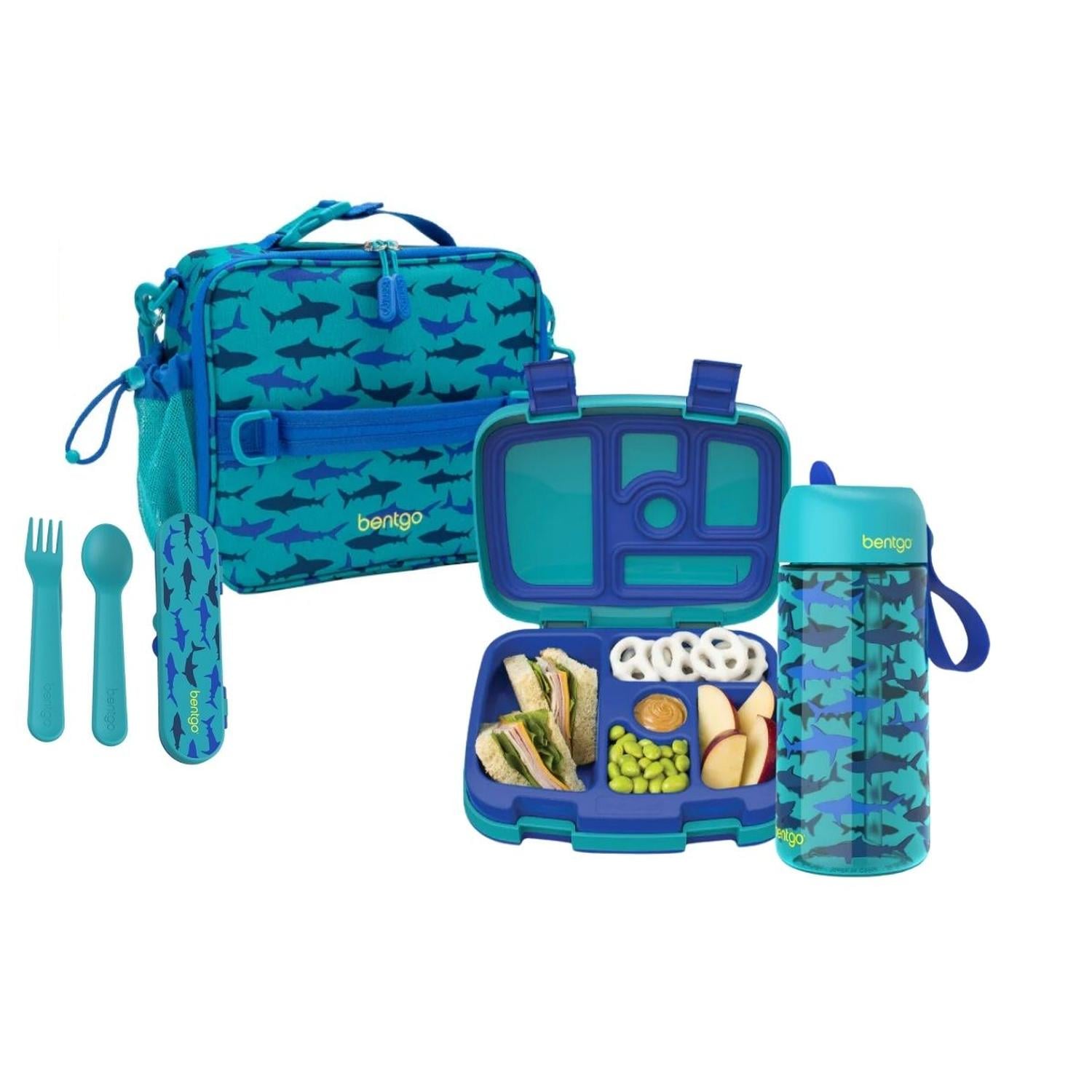 SET BENTGO LONCHERA, PORTA LONCHERA, CUBIERTOS Y TOMATODO - TIBURON - 1