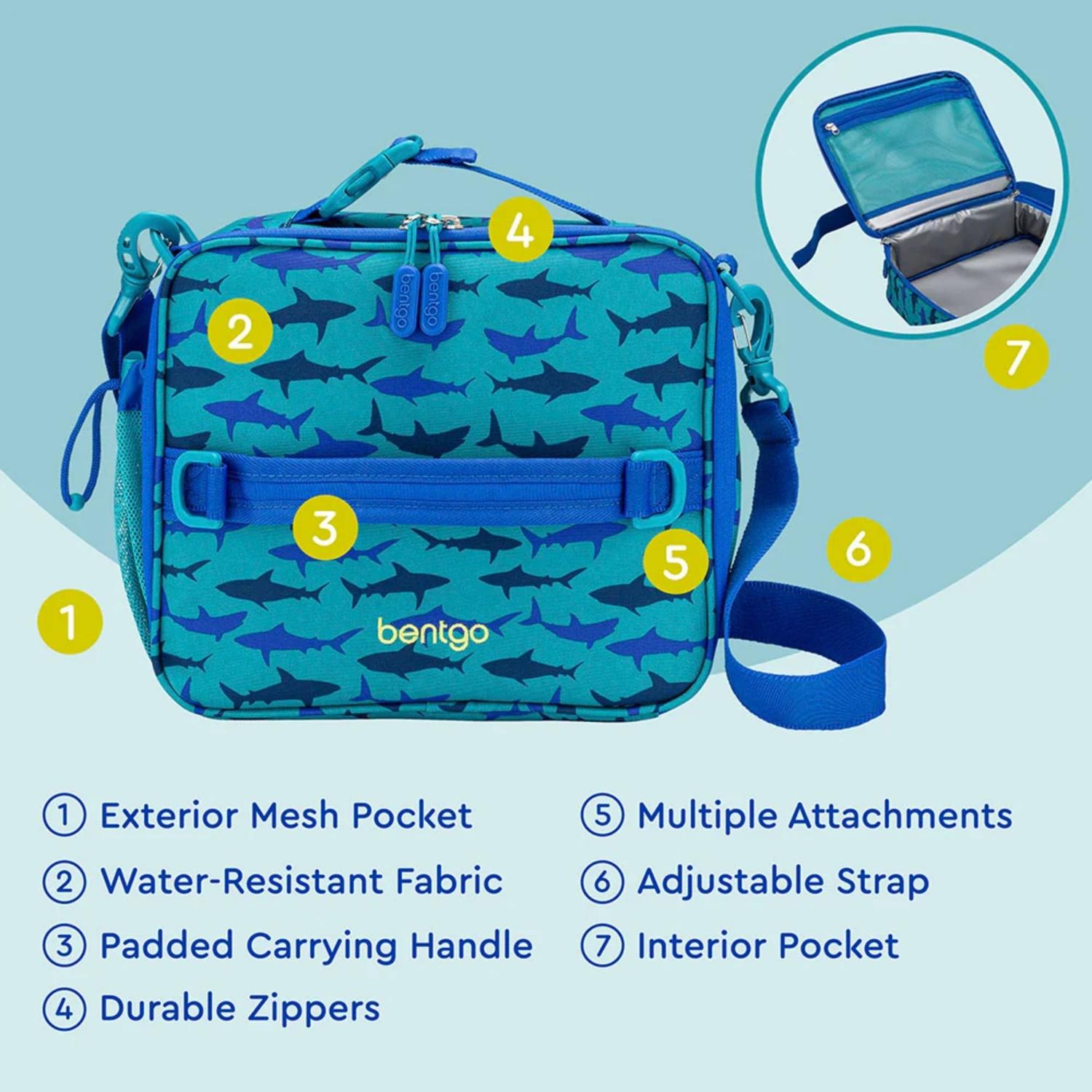 SET BENTGO MOCHILA ESCOLAR, LONCHERA, PORTA LONCHERA Y CUBIERTOS - TIBURON - 4