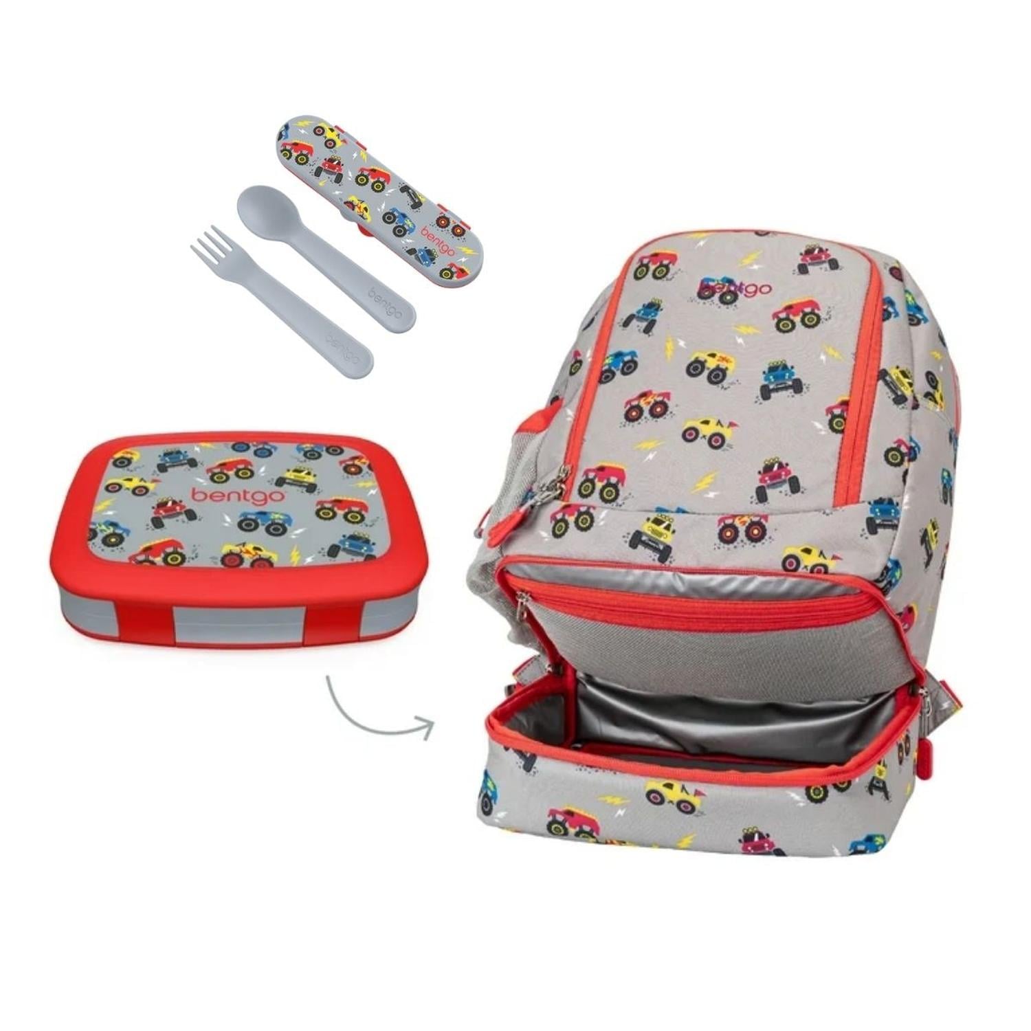 SET MOCHILA 2 EN 1, LONCHERA Y CUBIERTOS BENTGO KIDS - CAMIONES - 1