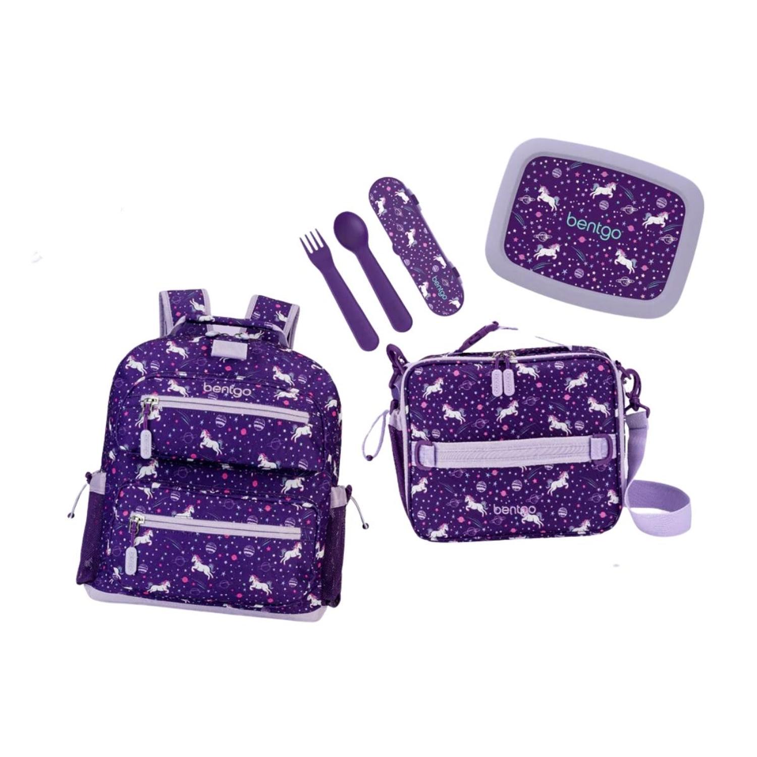 SET BENTGO MOCHILA ESCOLAR, LONCHERA, PORTA LONCHERA Y CUBIERTOS - UNICORNIO - 1