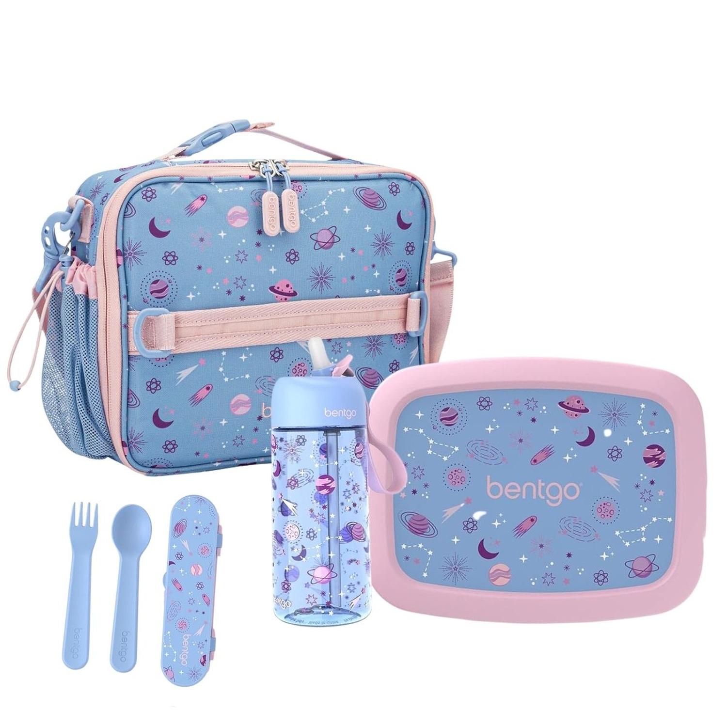 SET BENTGO LONCHERA, PORTA LONCHERA, CUBIERTOS Y TOMATODO - LAVANDER GALAXY - 1