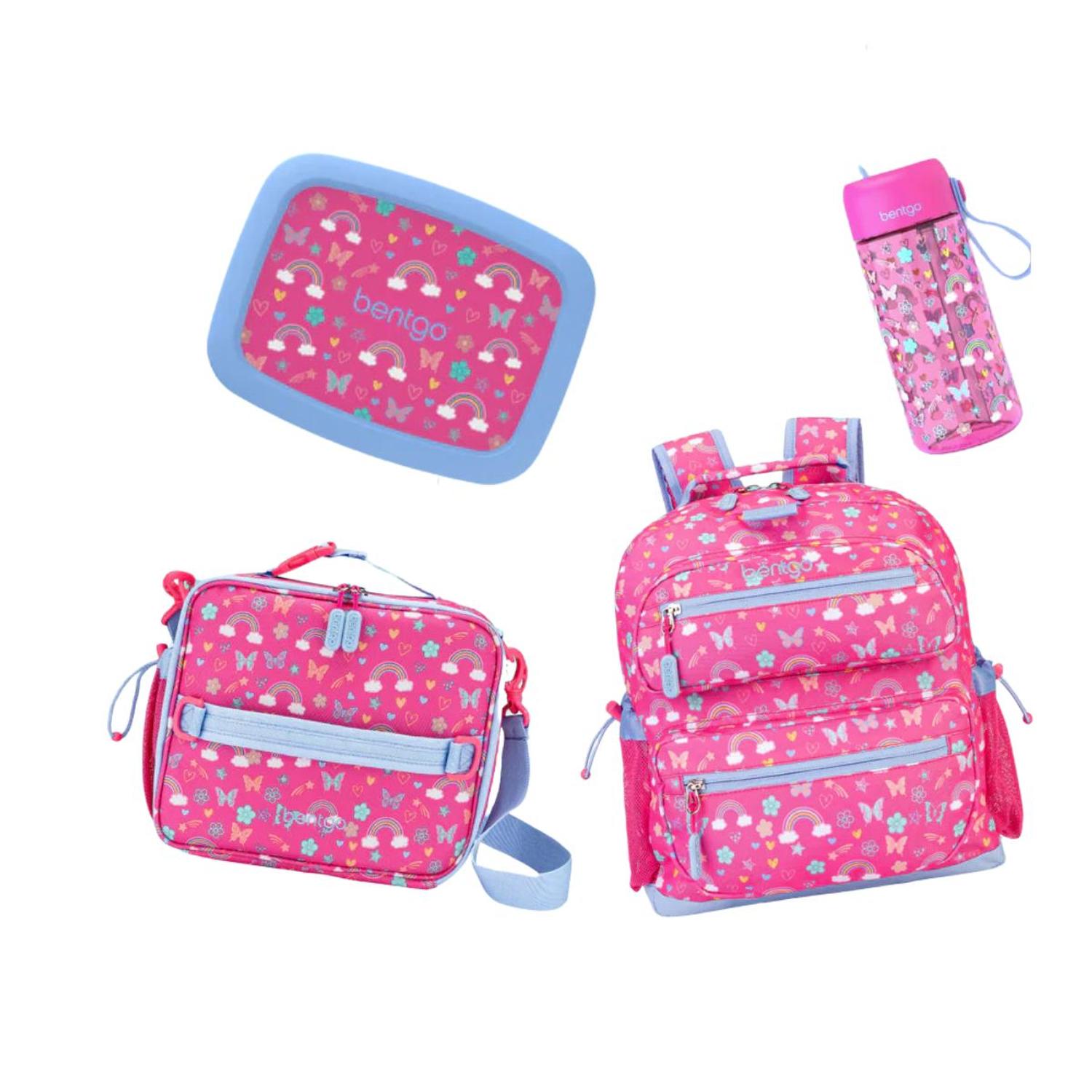 SET BENTGO MOCHILA ESCOLAR, LONCHERA, PORTA LONCHERA Y TOMATODO - MARIPOSAS - 1
