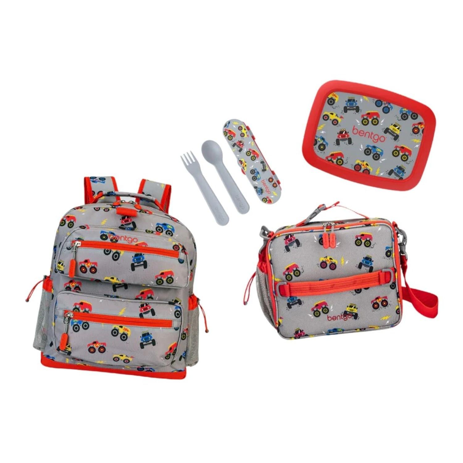 SET BENTGO MOCHILA ESCOLAR, LONCHERA, CUBIERTOS Y PORTA LONCHERA - CAMIONES - 1