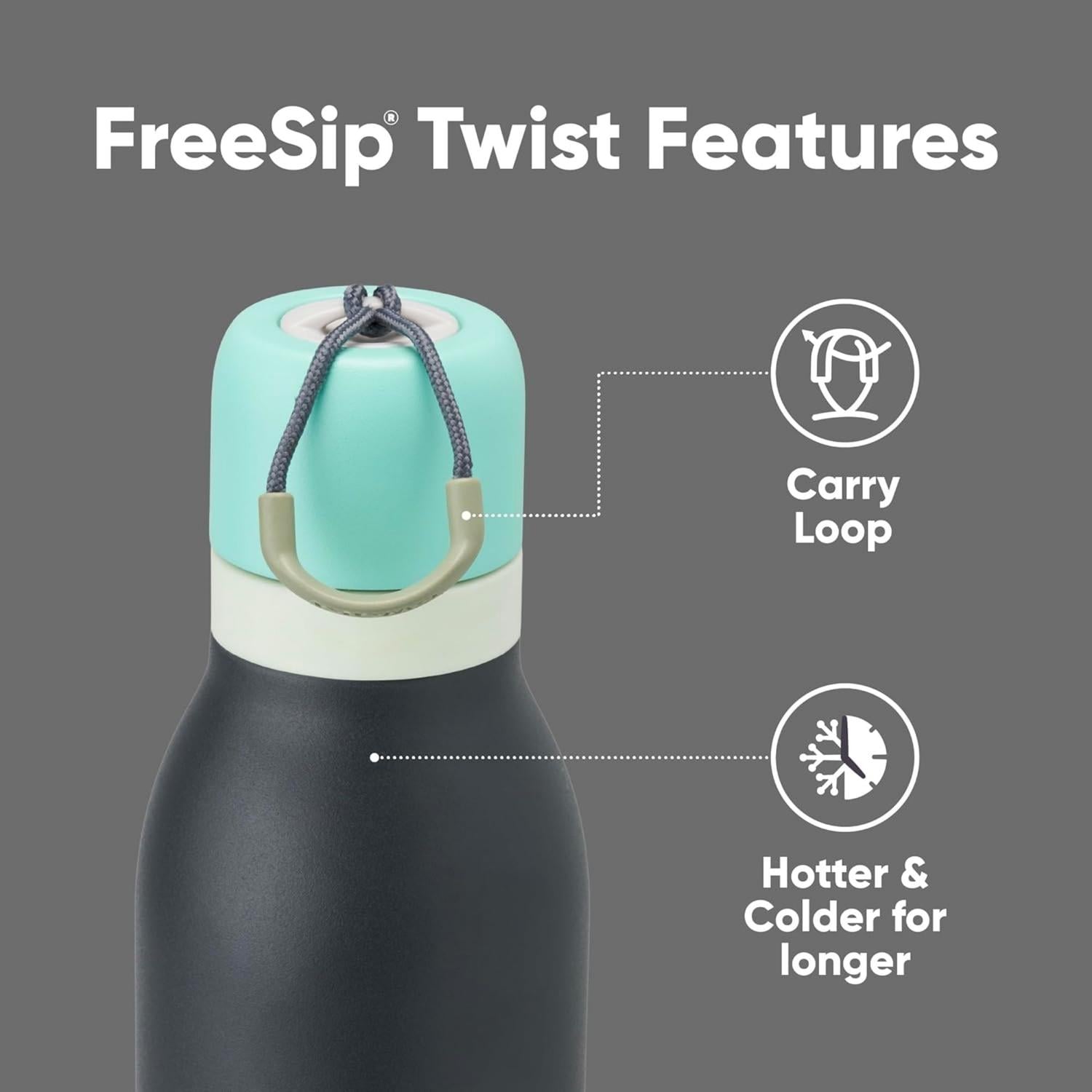 BOTELLA DE ACERO INOXIDABLE OWALA FREESIP TWIST 18 OZ -FOGGY TIDE - 3