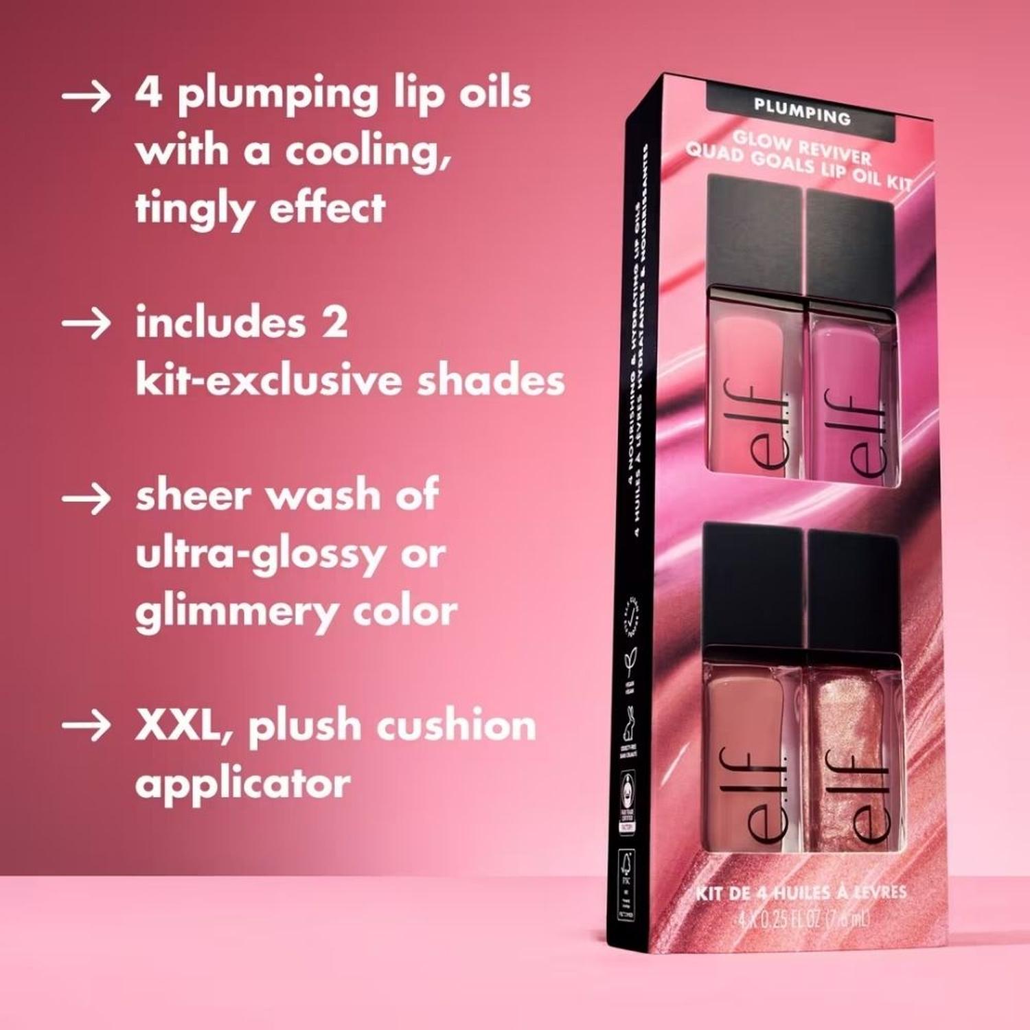 KIT ACEITE LABIAL E.L.F. GLOW REVIVER PLUMPINK - 4 UND - 5