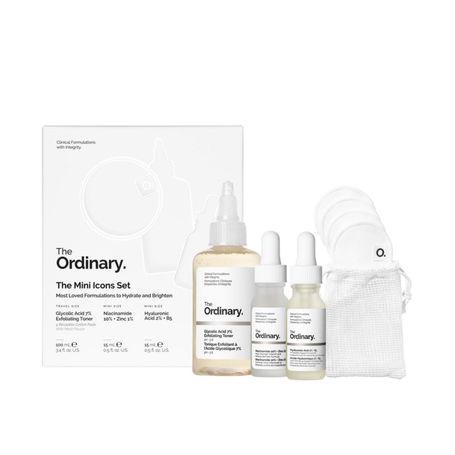 SET THE MINI ICONS THE ORDINARY: GLICOLICO100 ML, NIACINAMIDE 15 ML Y HIALURONICO 15 ML - 1