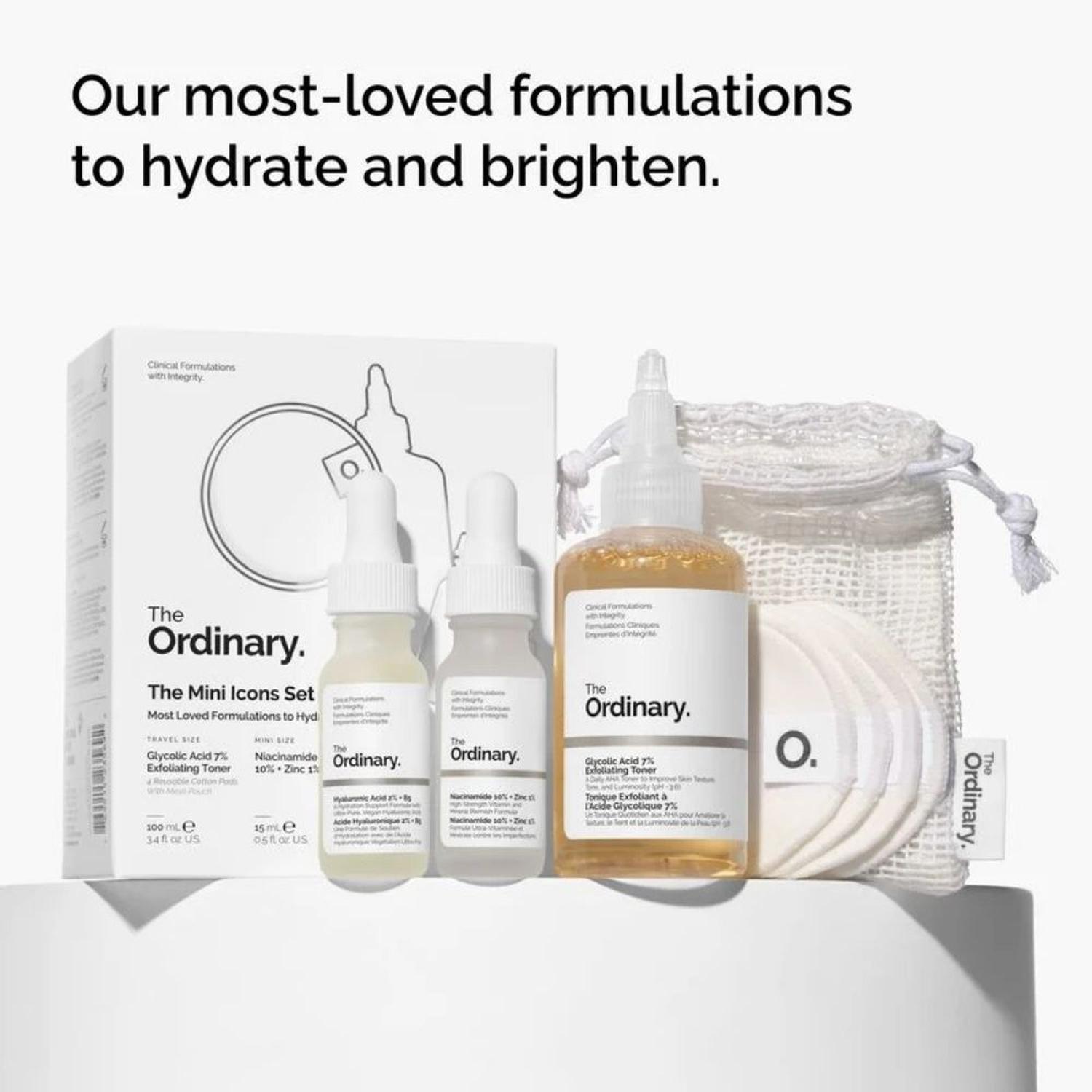 SET THE MINI ICONS THE ORDINARY: GLICOLICO100 ML, NIACINAMIDE 15 ML Y HIALURONICO 15 ML - 2