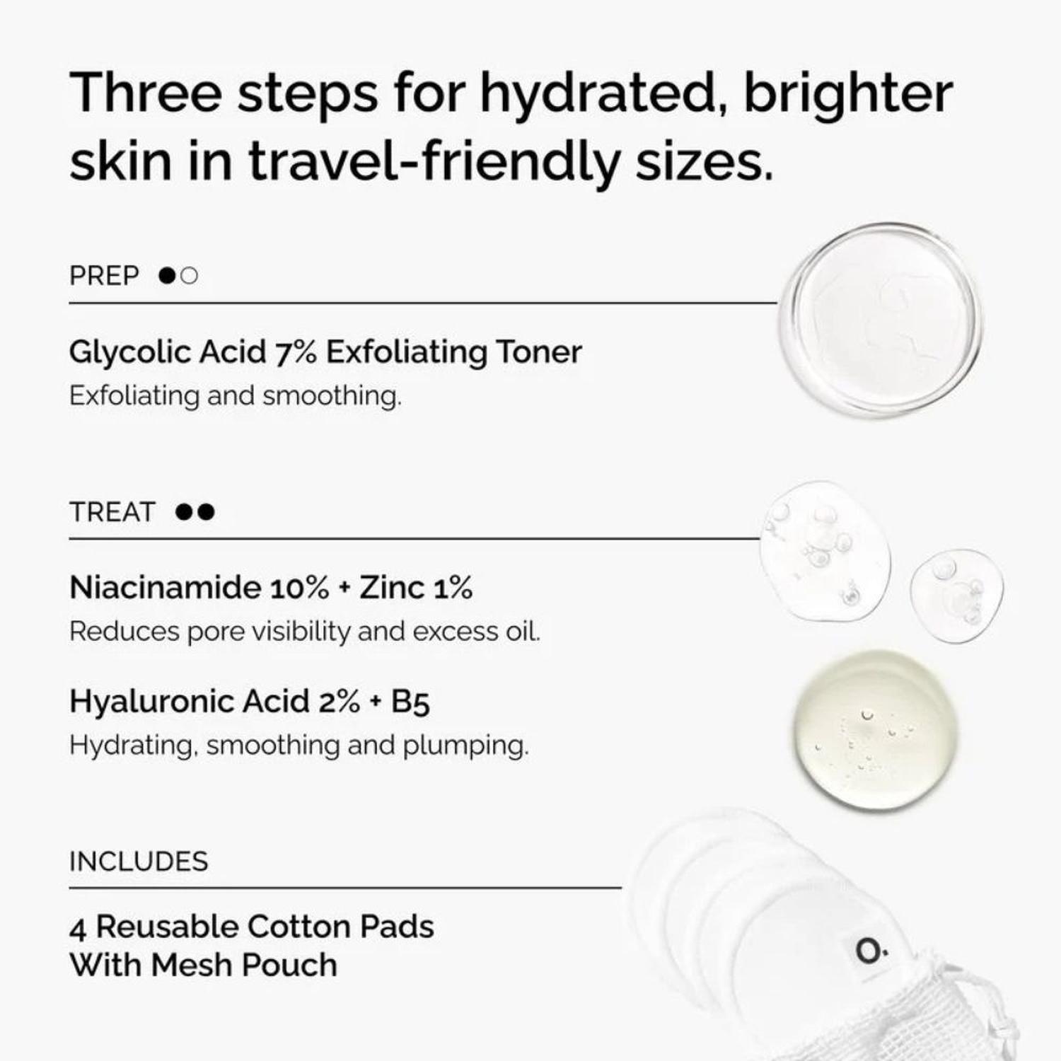 SET THE MINI ICONS THE ORDINARY: GLICOLICO100 ML, NIACINAMIDE 15 ML Y HIALURONICO 15 ML - 3