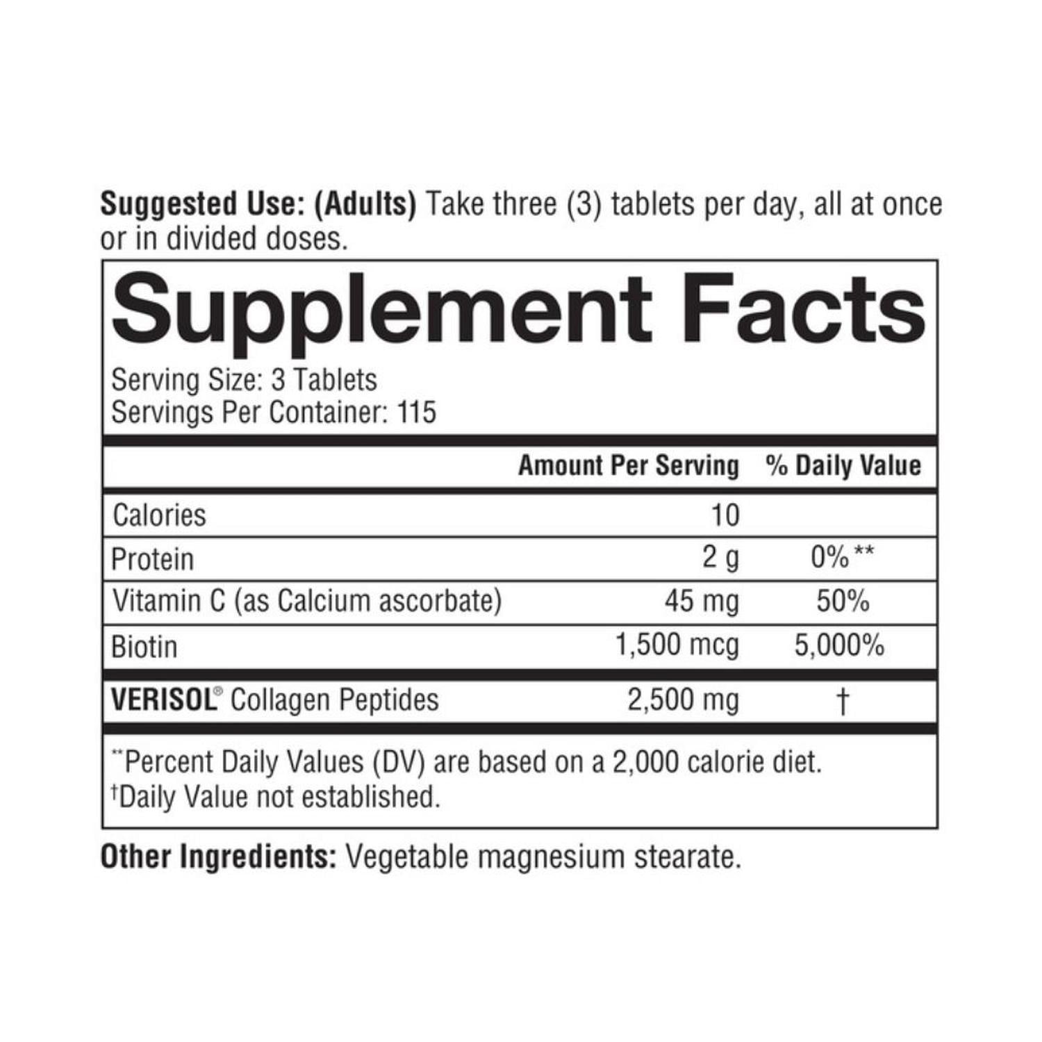 COLAGENO CONCETRADO CON VERISOL BIOTIN Y ANTIOXIDANTES - 345 TABLETAS - 2