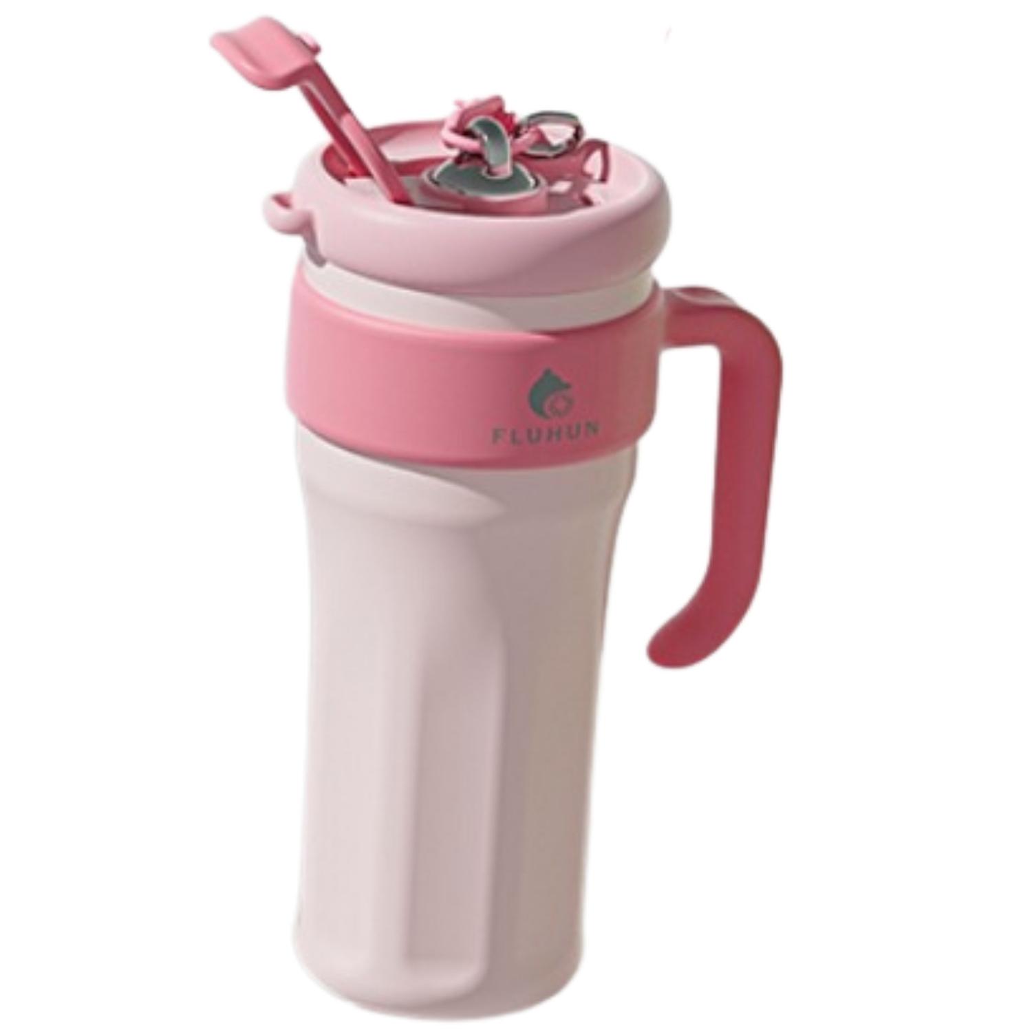 VASO TUMBLER CON ASA Y CAÑITA ANTIDERRAMES 40 OZ - ROSADO - 1