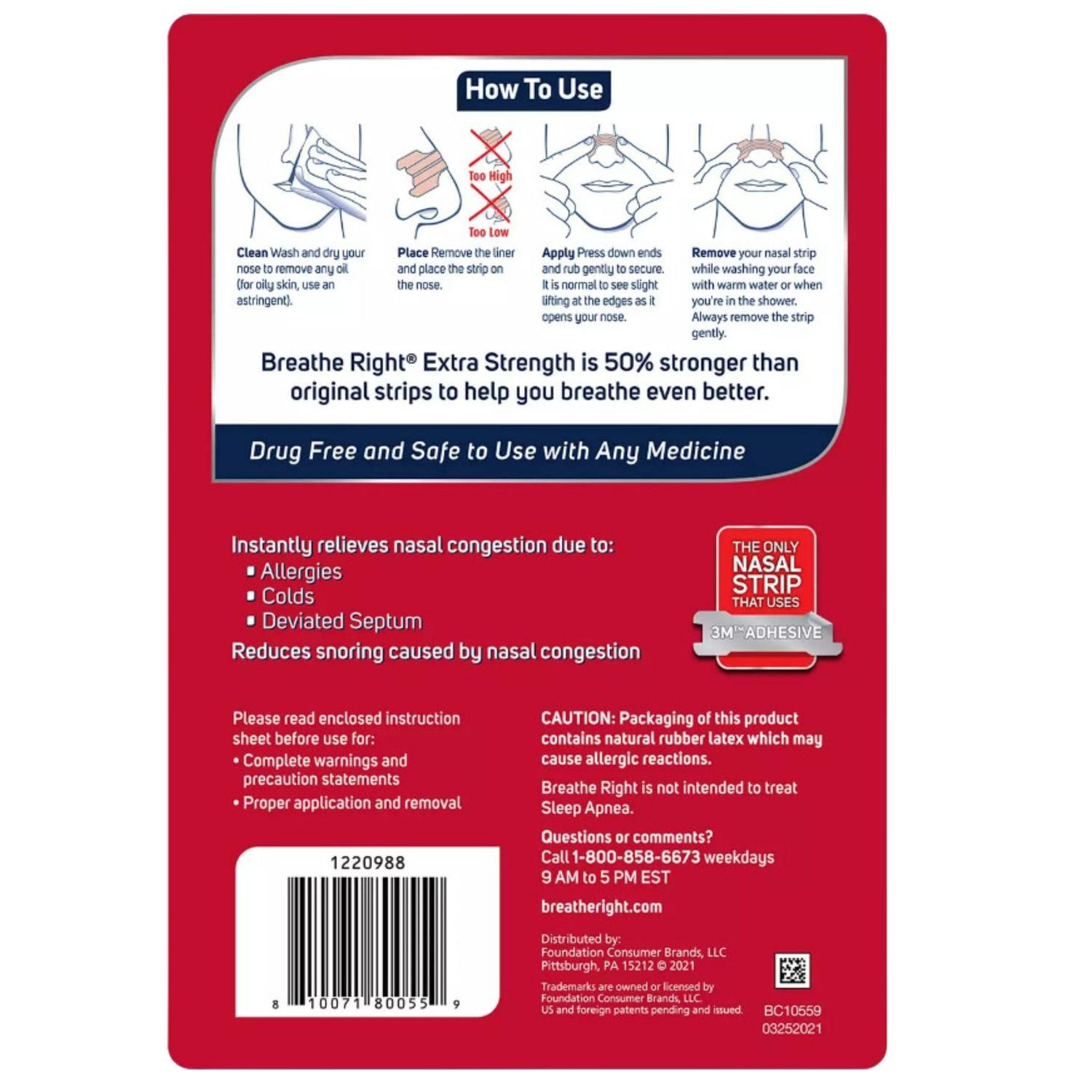 BANDAS NASALES ANTIRONQUIDOS BREATHE RIGHT - 72 TIRAS - 2