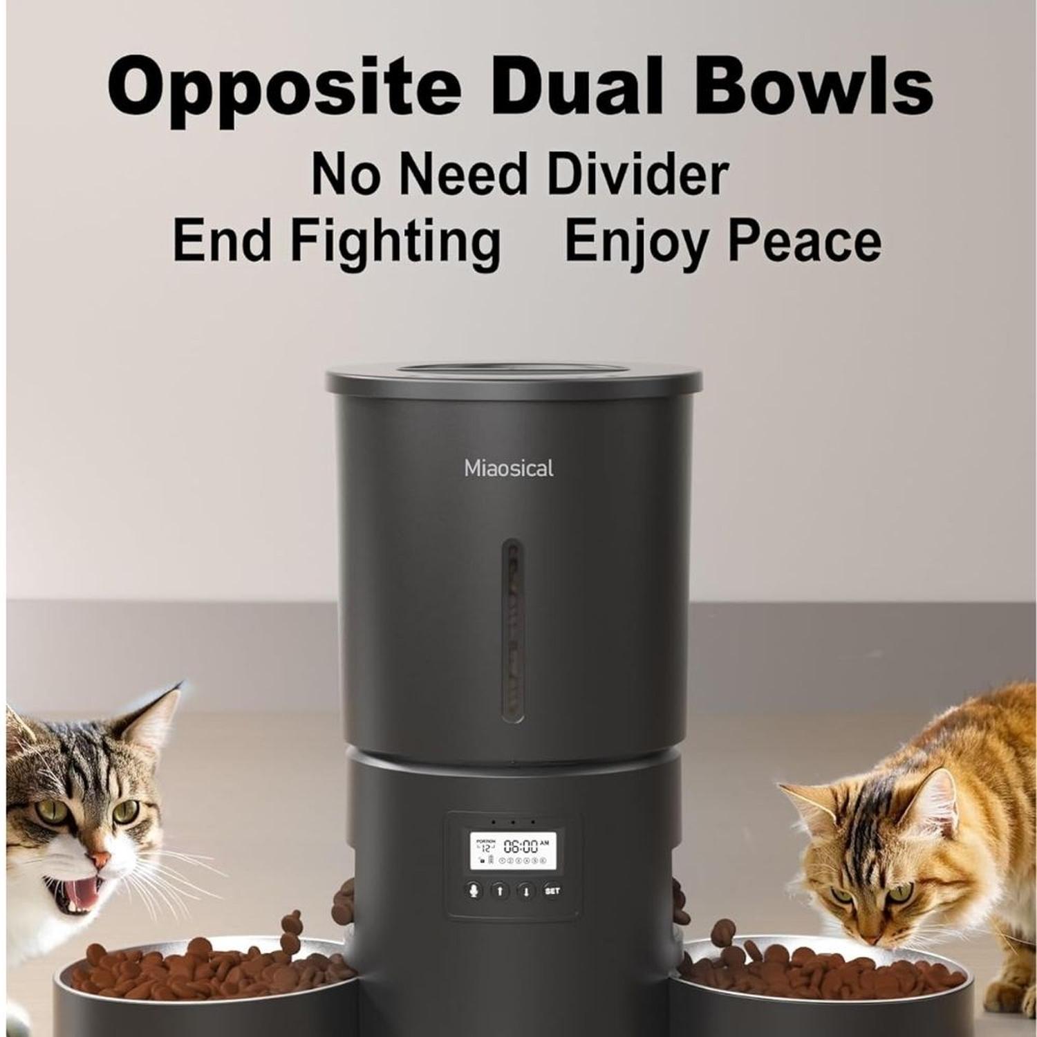 COMEDERO AUTOMÁTICO DOBLE PARA GATOS CON PLATOS DE INOX CON GRABACIÓN DE VOZ - 5