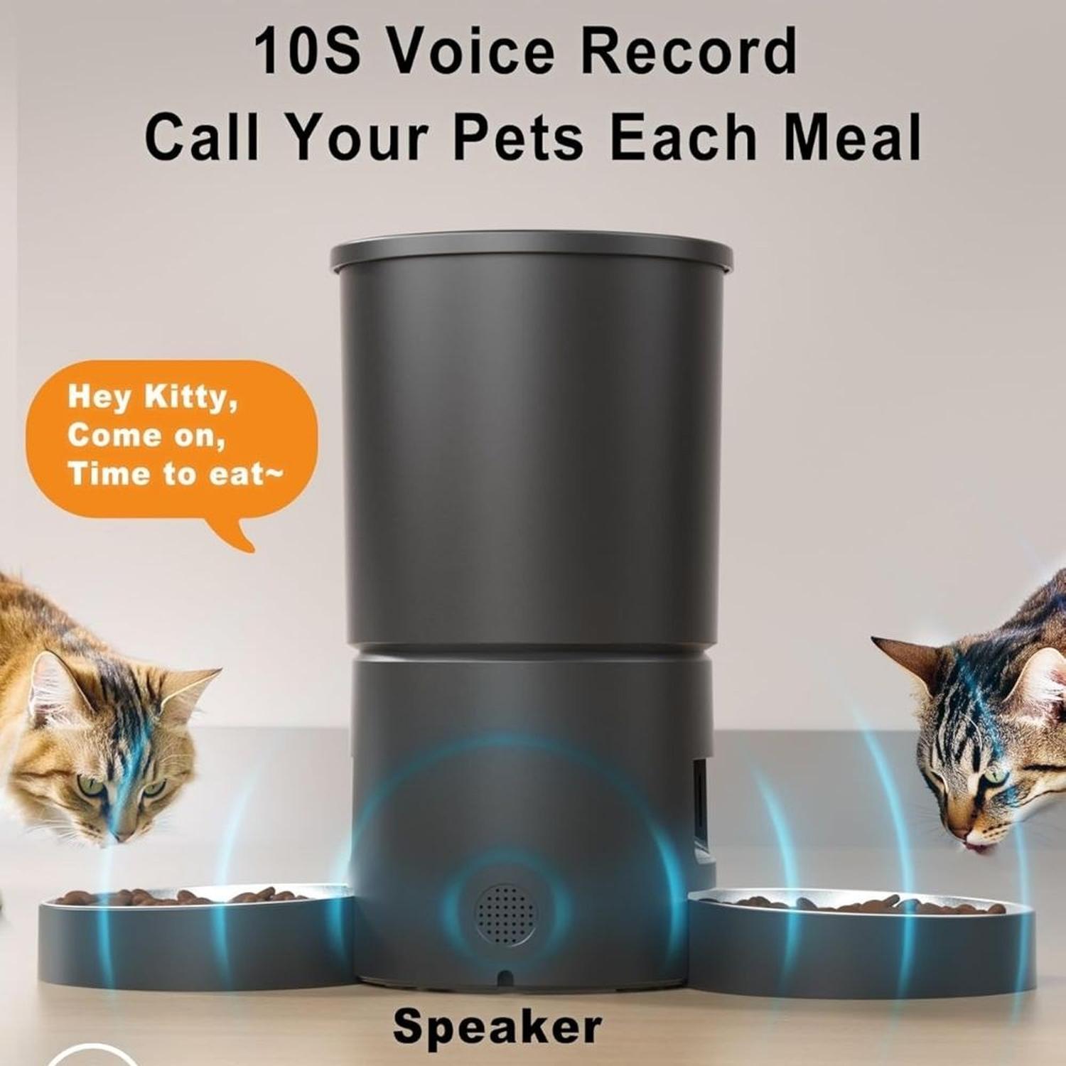 COMEDERO AUTOMÁTICO DOBLE PARA GATOS CON PLATOS DE INOX CON GRABACIÓN DE VOZ - 8