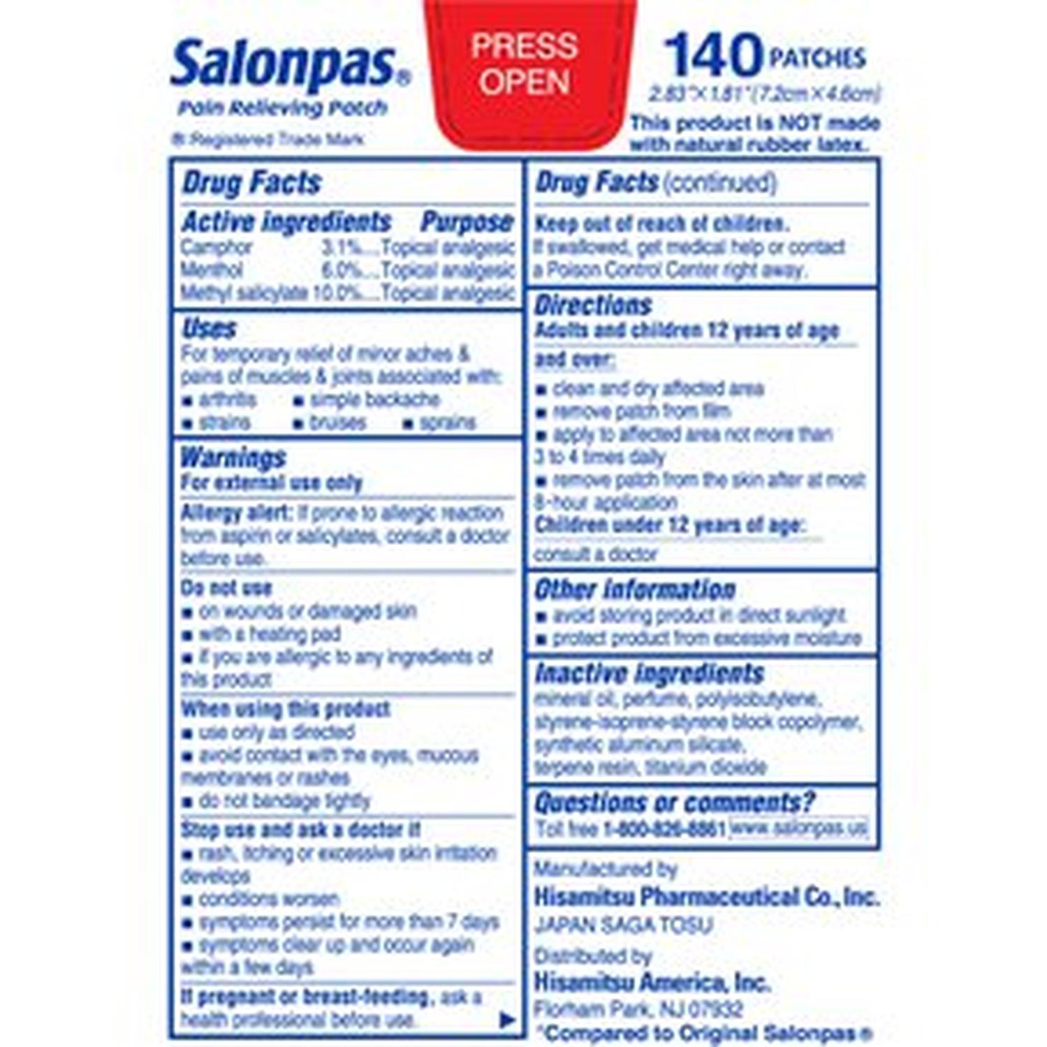 PARCHES ANALGÉSICO SALONPAS - 140 PARCHES - 6