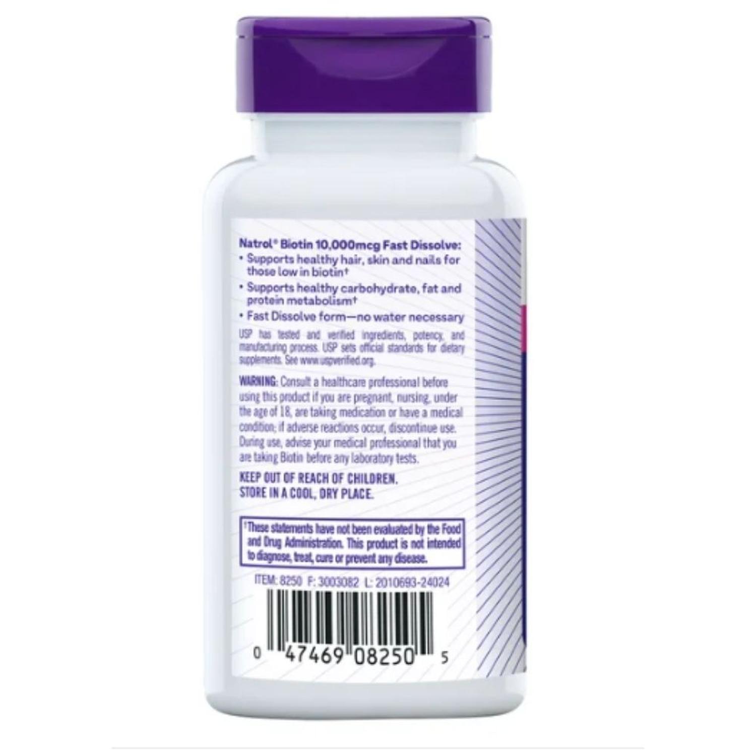 TABLETAS DE DISOLUCIÓN RÁPIDA BIOTIN NATROL 10 000 MCG - 250 TAB - 2