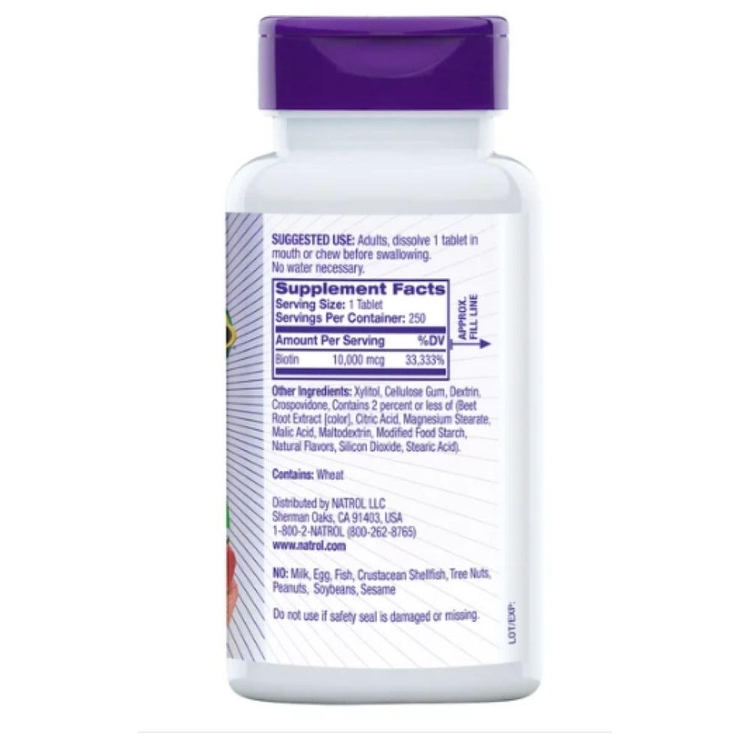 TABLETAS DE DISOLUCIÓN RÁPIDA BIOTIN NATROL 10 000 MCG - 250 TAB - 3