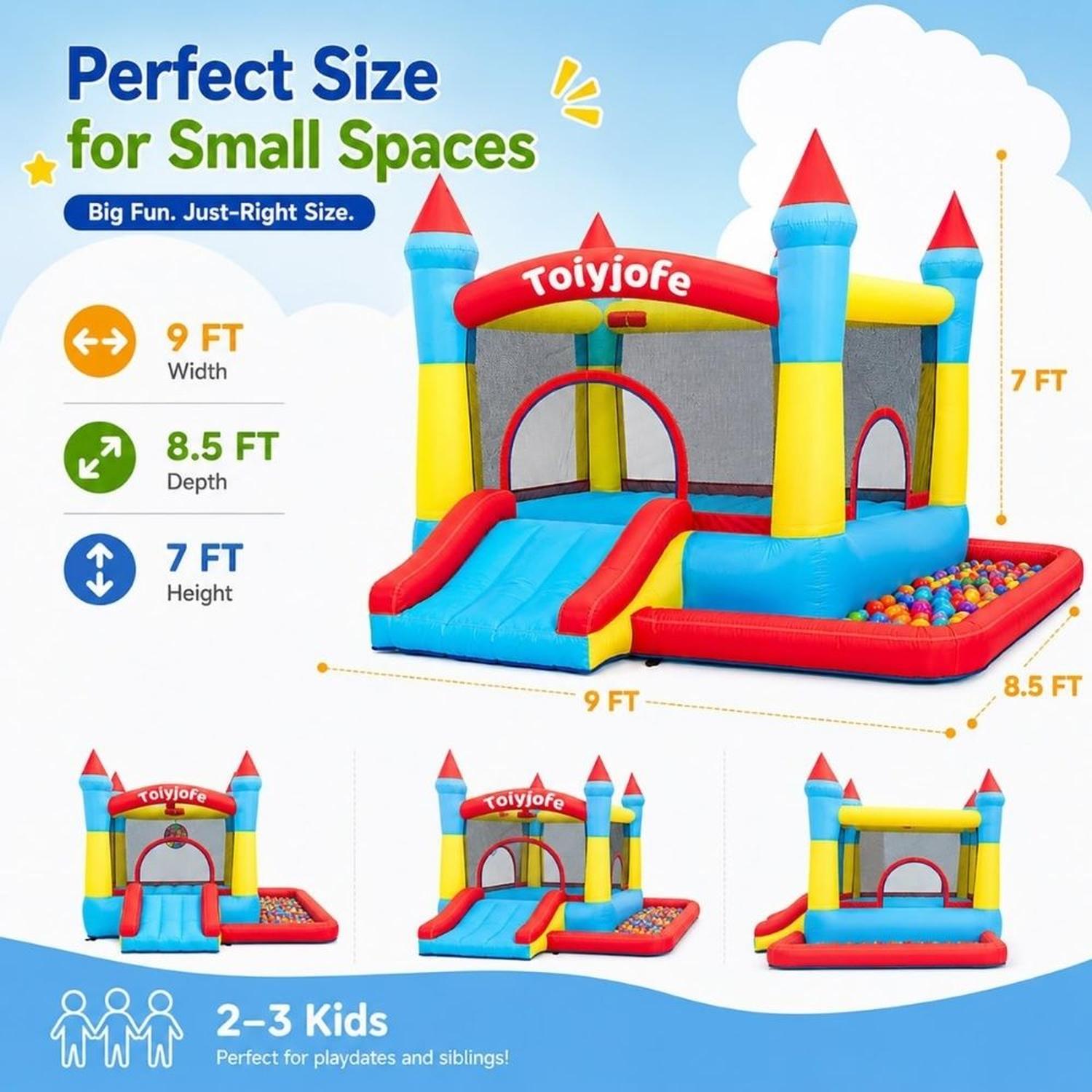 CASTILLO INFLABLE PARA NIÑOS DE 3 A 6 AÑOS SOPLADOR 370W - 2