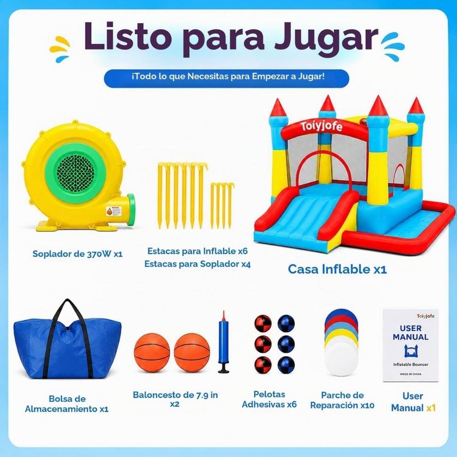 CASTILLO INFLABLE PARA NIÑOS DE 3 A 6 AÑOS SOPLADOR 370W - 6