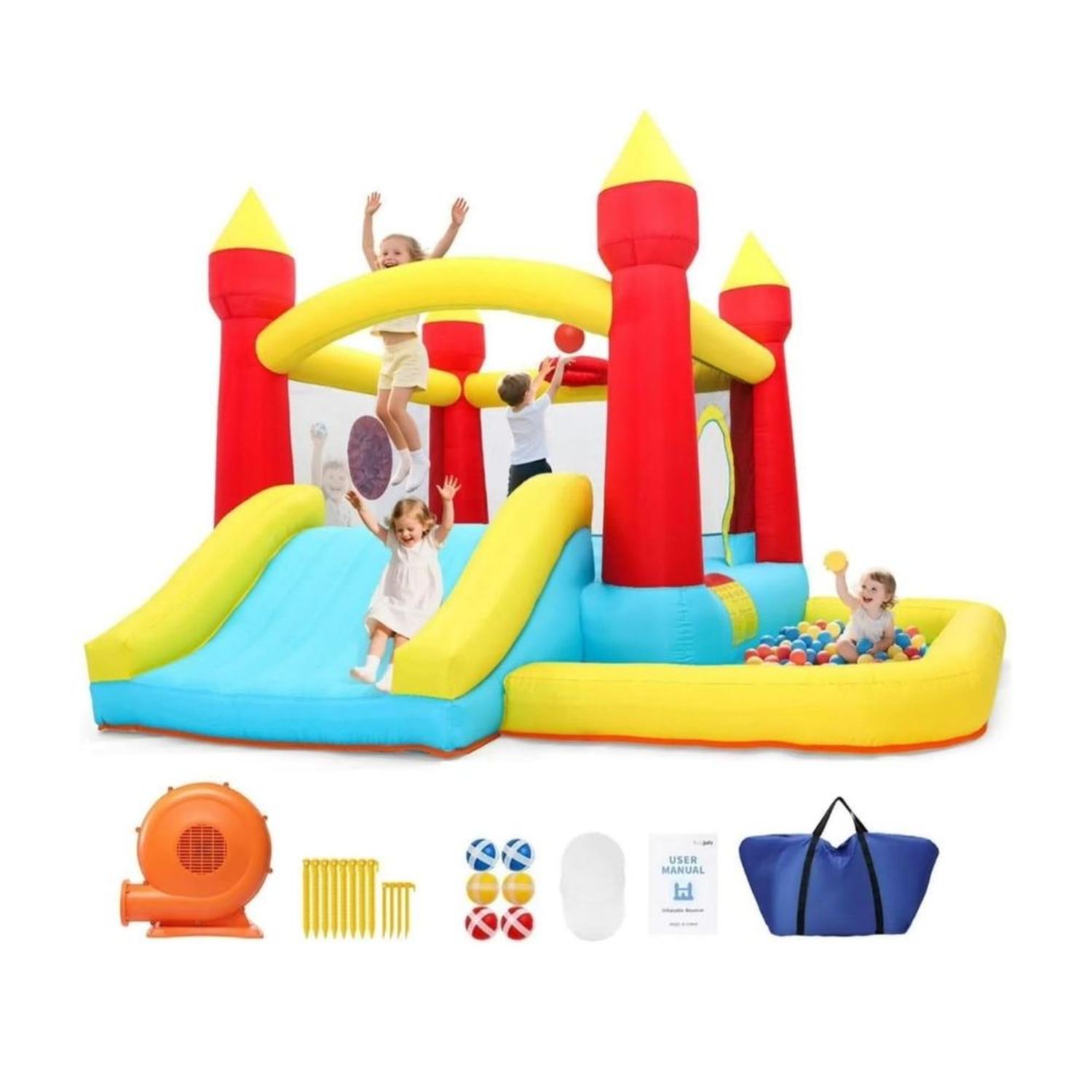 CASTILLO INFLABLE PARA NIÑOS DE 3 A 6 AÑOS CON TOBOGAN SOPLADOR 400W - 1
