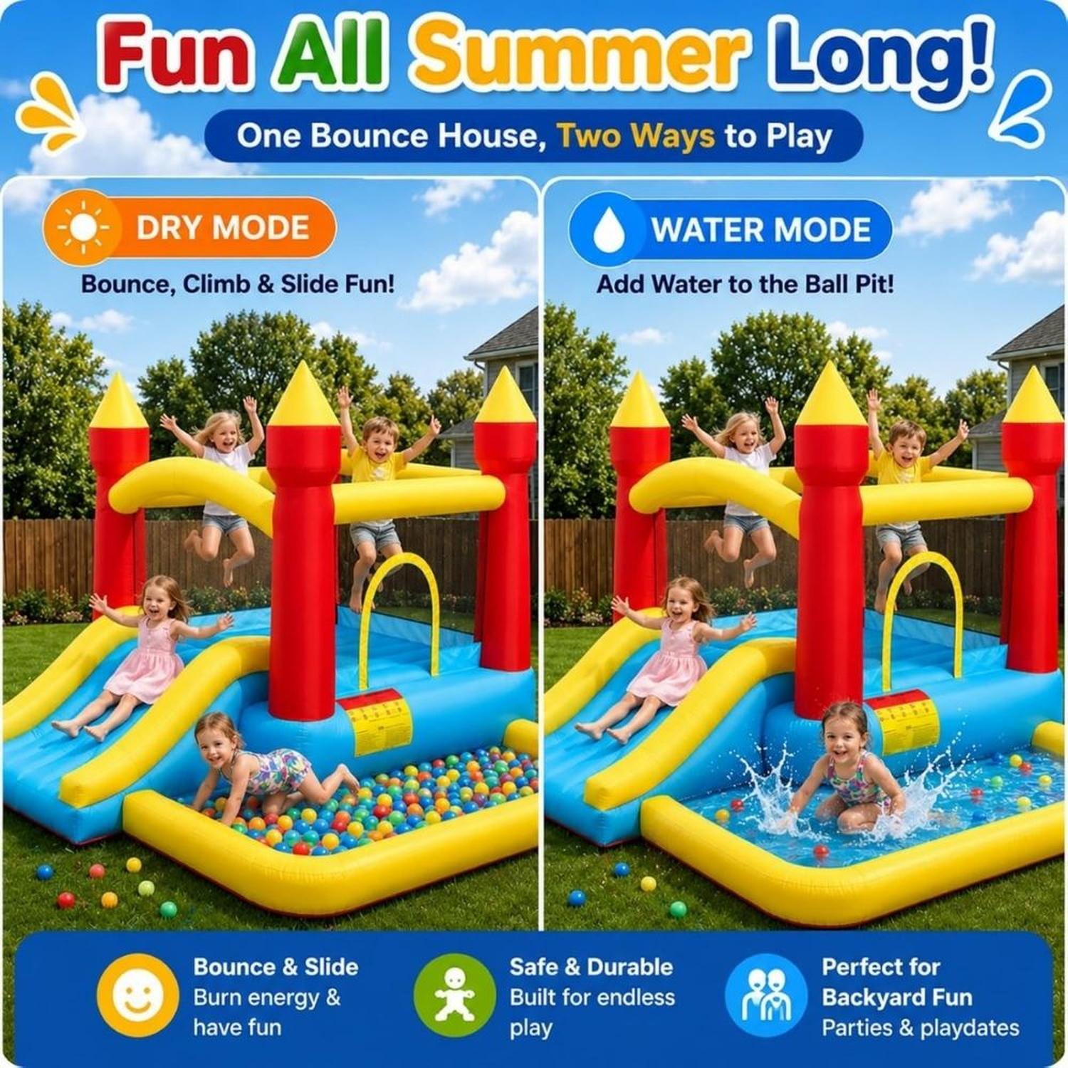CASTILLO INFLABLE PARA NIÑOS DE 3 A 6 AÑOS CON TOBOGAN SOPLADOR 400W - 3