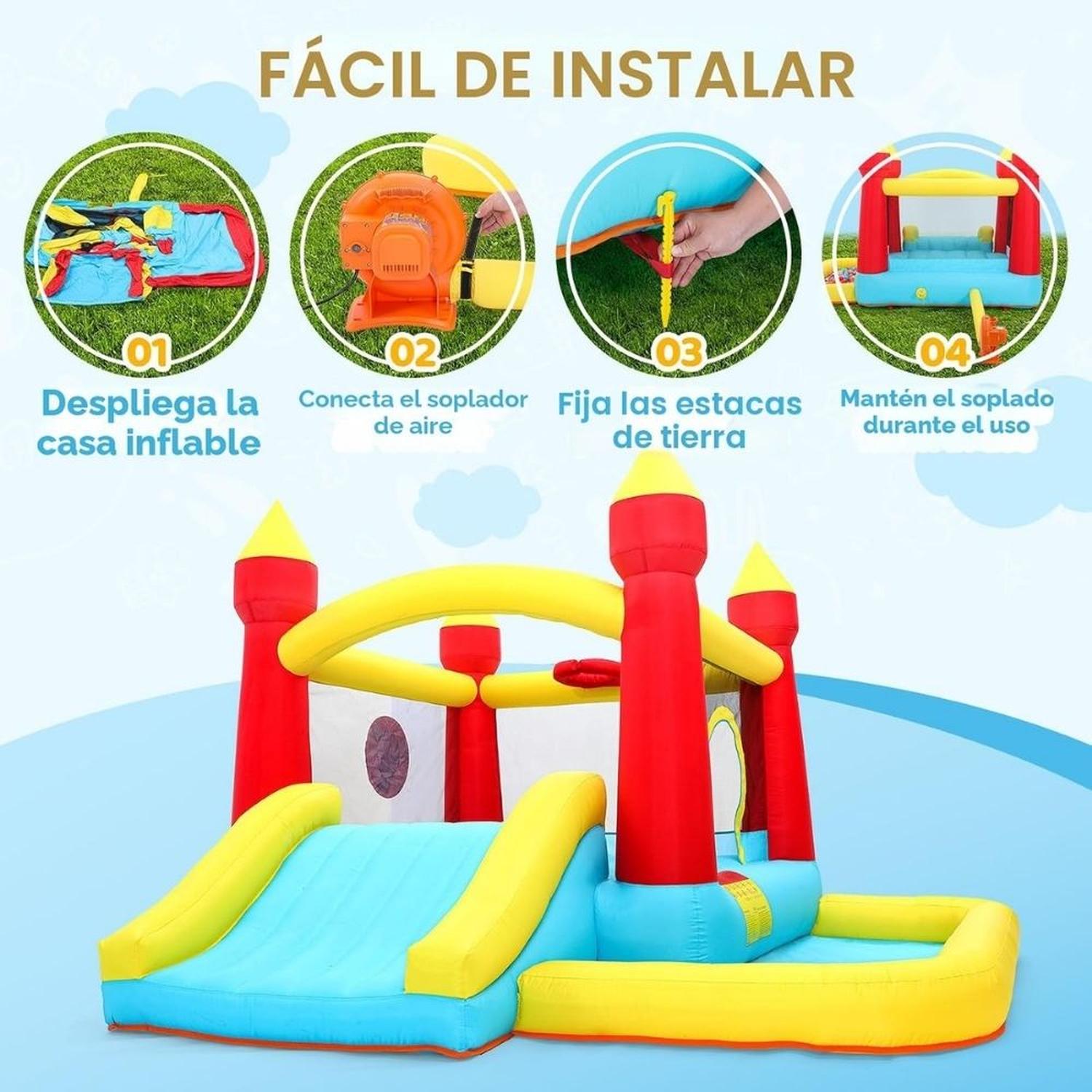 CASTILLO INFLABLE PARA NIÑOS DE 3 A 6 AÑOS CON TOBOGAN SOPLADOR 400W - 6