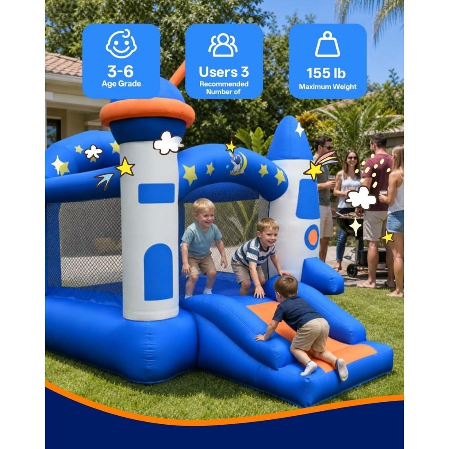 CASTILLO INFLABLE PARA NIÑOS DE 3 A 6 AÑOS SOPLADOR 350W - 4