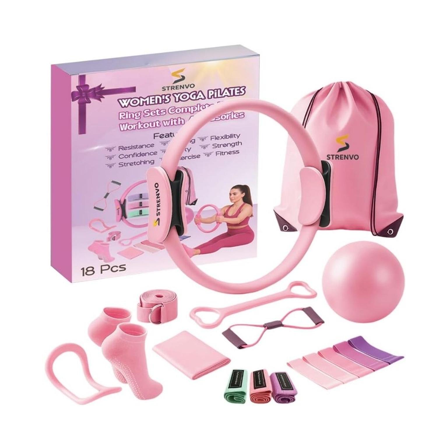 KIT DE FITNESS PARA YOGA Y PILATES 18 PIEZAS - ROSA - 1