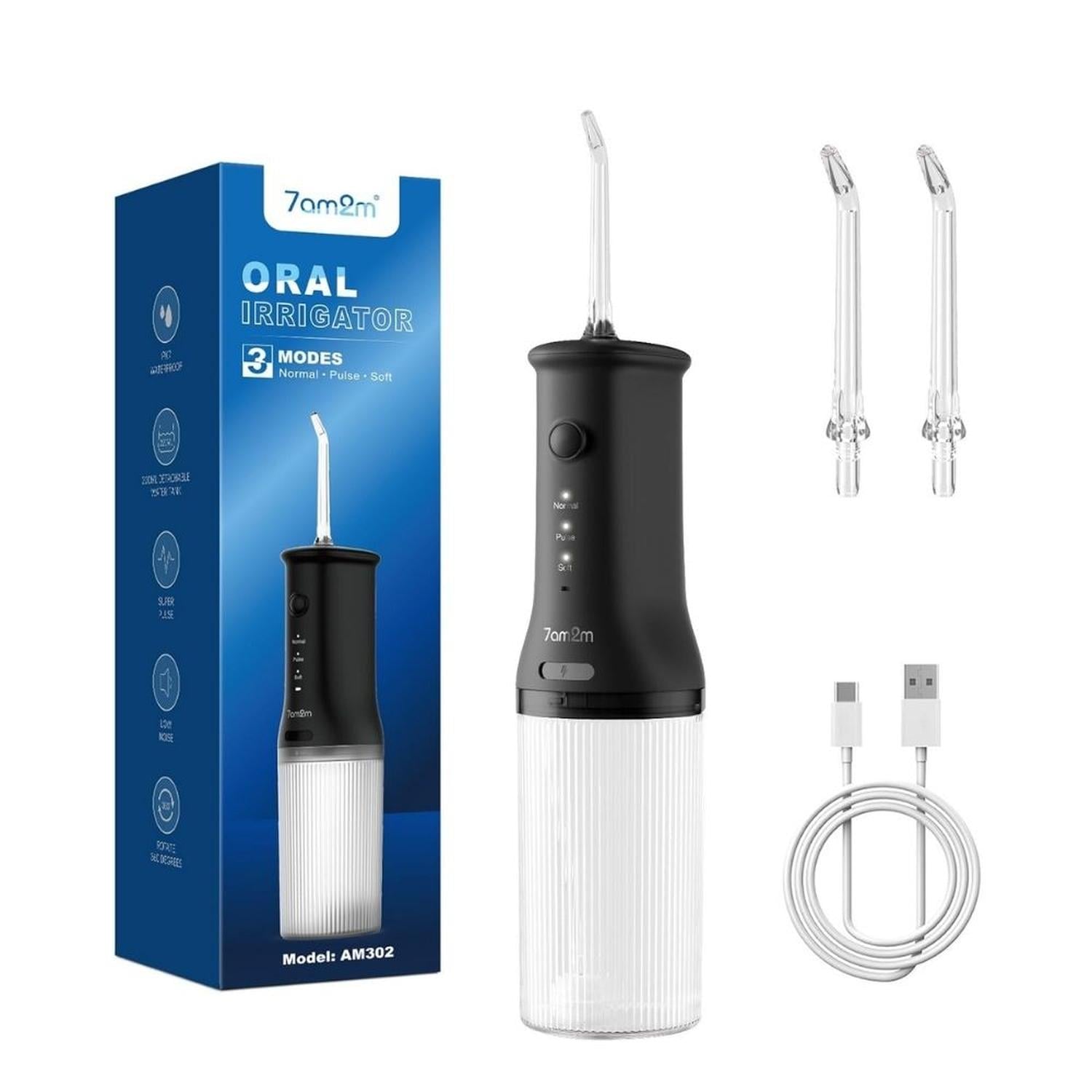 IRRIGADOR DENTAL INALÁMBRICO RESISTENTE AL AGUA IPX7 - NEGRO - 1