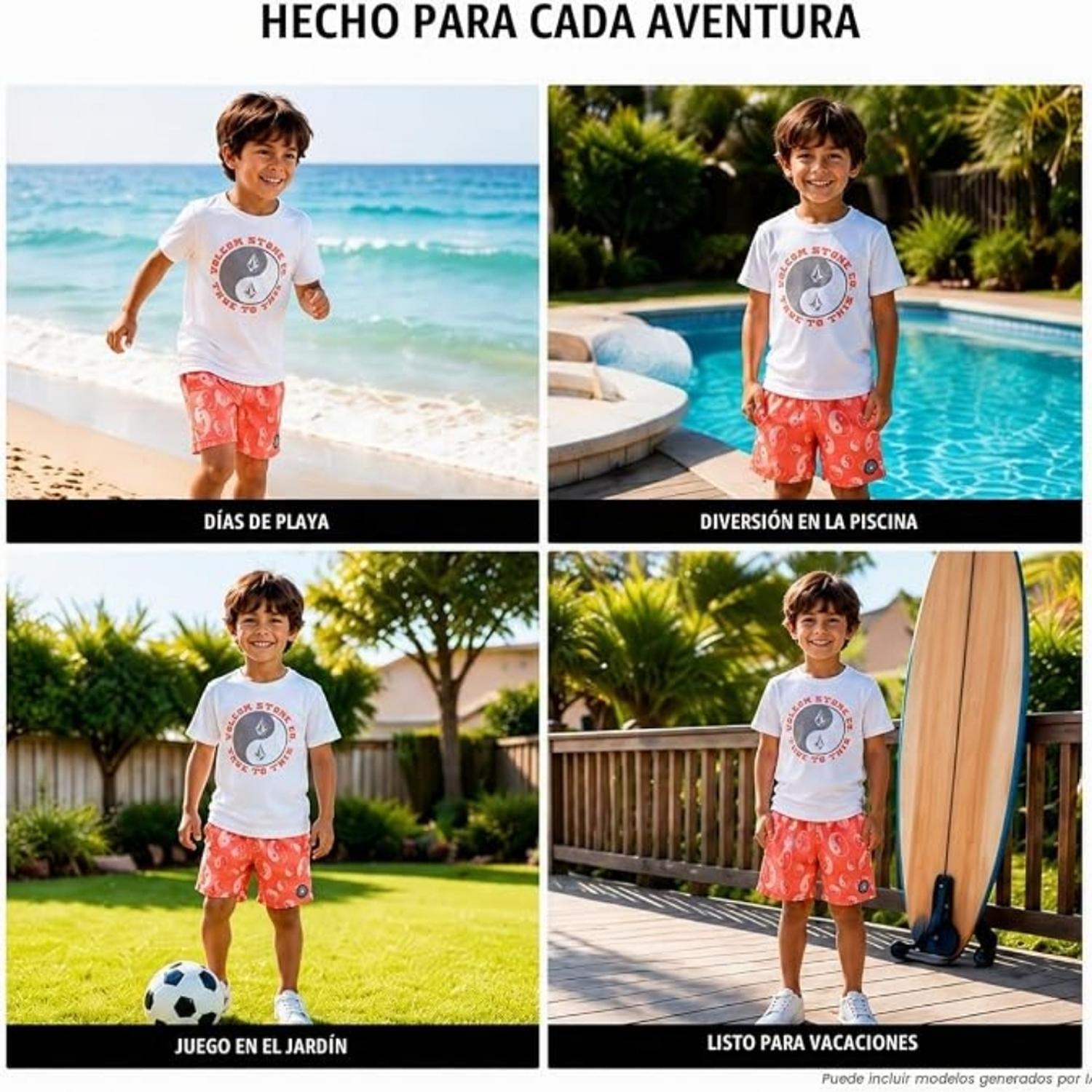 CONJUNTO NIÑOS VOLCOM POLO Y ROPA DE BAÑO BOARDSHORT - CORAL CLOUD - 6