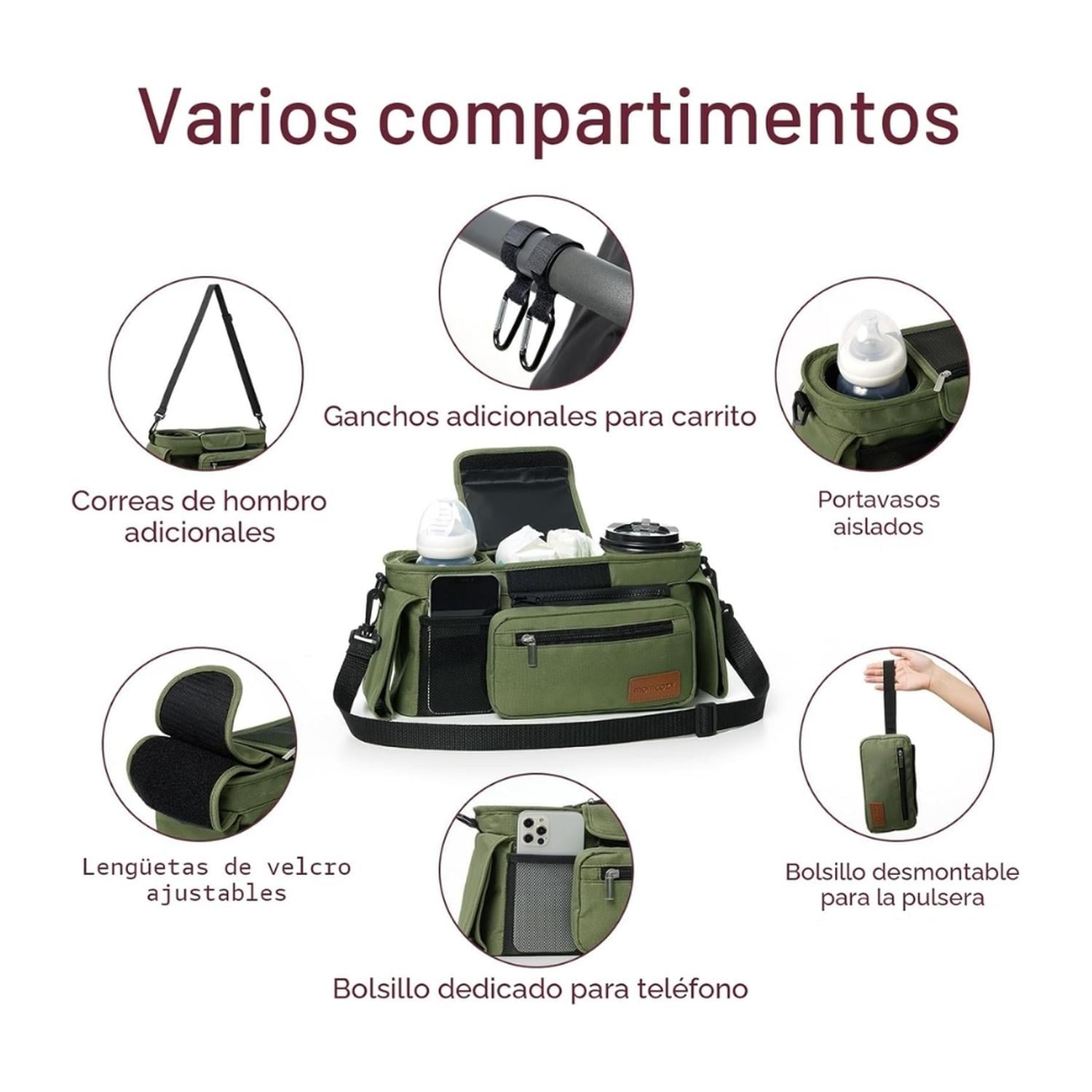 ORGANIZADOR UNIVERSAL MOMCOZY PARA COCHE CON PORTAVASOS - VERDE - 3