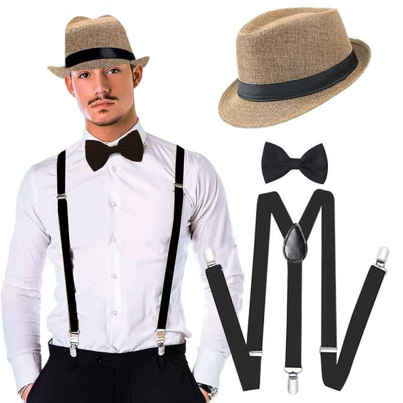 SET VINTAGE PARA HOMBRE SOMBRERO, TIRANTES Y CORBATÍN ELEGANTE - 1
