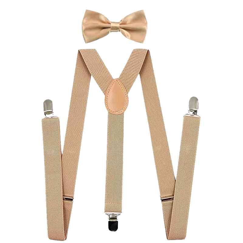 CONJUNTO ELEGANTE PARA HOMBRE SOMBRERO, CORBATÍN Y TIRANTES BEIGE - 3