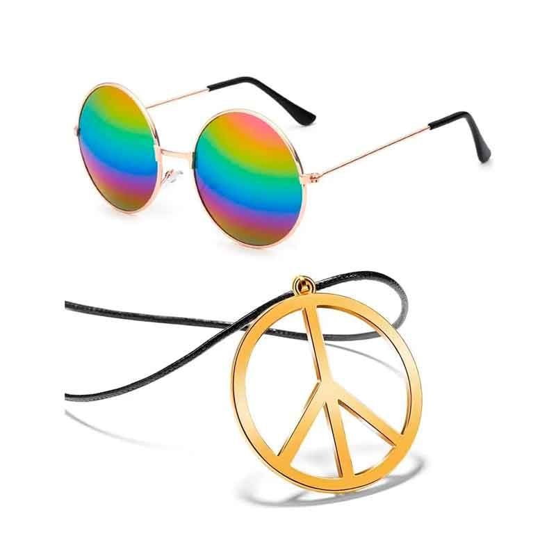 KIT HIPPIE PARA HOMBRE LENTES, BANDANA Y COLLAR SÍMBOLO DE PAZ - 3