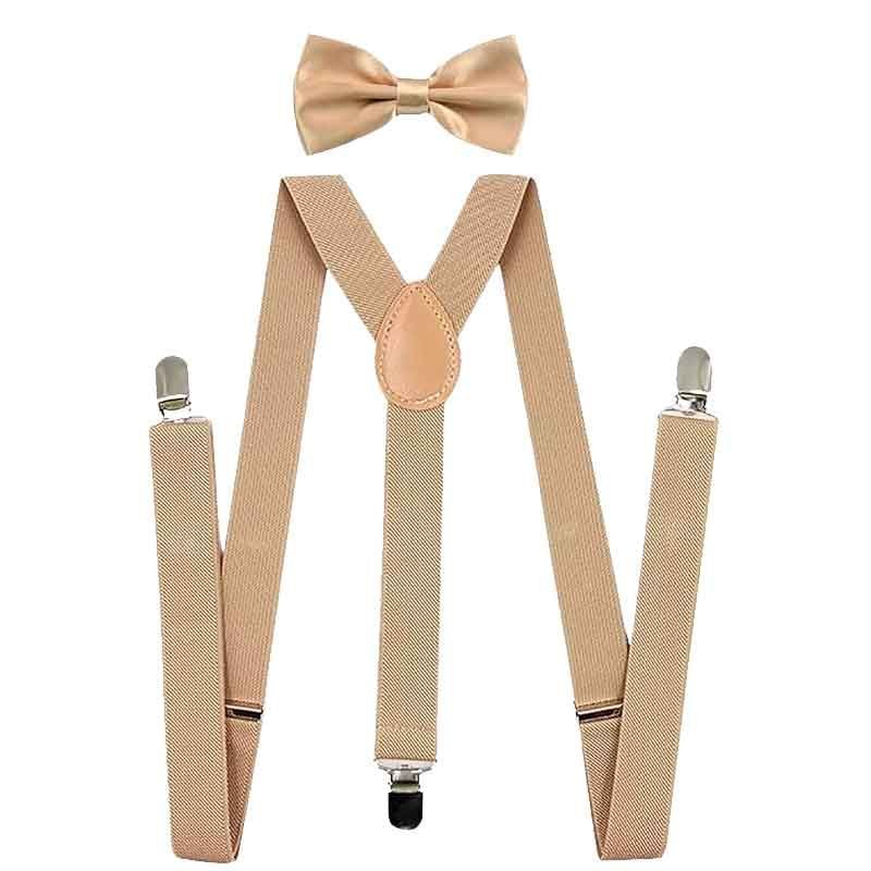 ACCESORIOS ELEGANTES PARA HOMBRE SOMBRERO FEDORA, TIRANTES Y CORBATÍN BEIGE - 2
