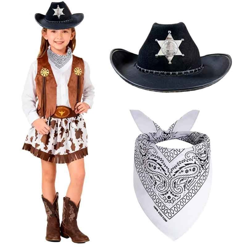 ACCESORIOS DE VAQUERA PARA NIÑAS SOMBRERO DEL OESTE Y PAÑUELO FIESTA TEMÁTICA COWBOY - 1