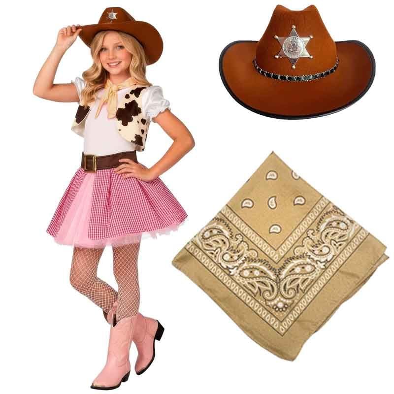 SET ACCESORIOS VAQUERA NIÑA SOMBRERO COWBOY CON PAÑUELO PARA DISFRAZ - 1