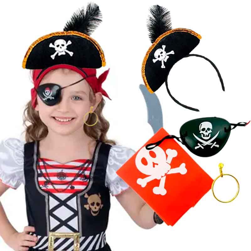 SET DE ACCESORIOS DE PIRATA PARA NIÑOS  VINCHA, PARCHE, ARETE Y PAÑUELO - 1